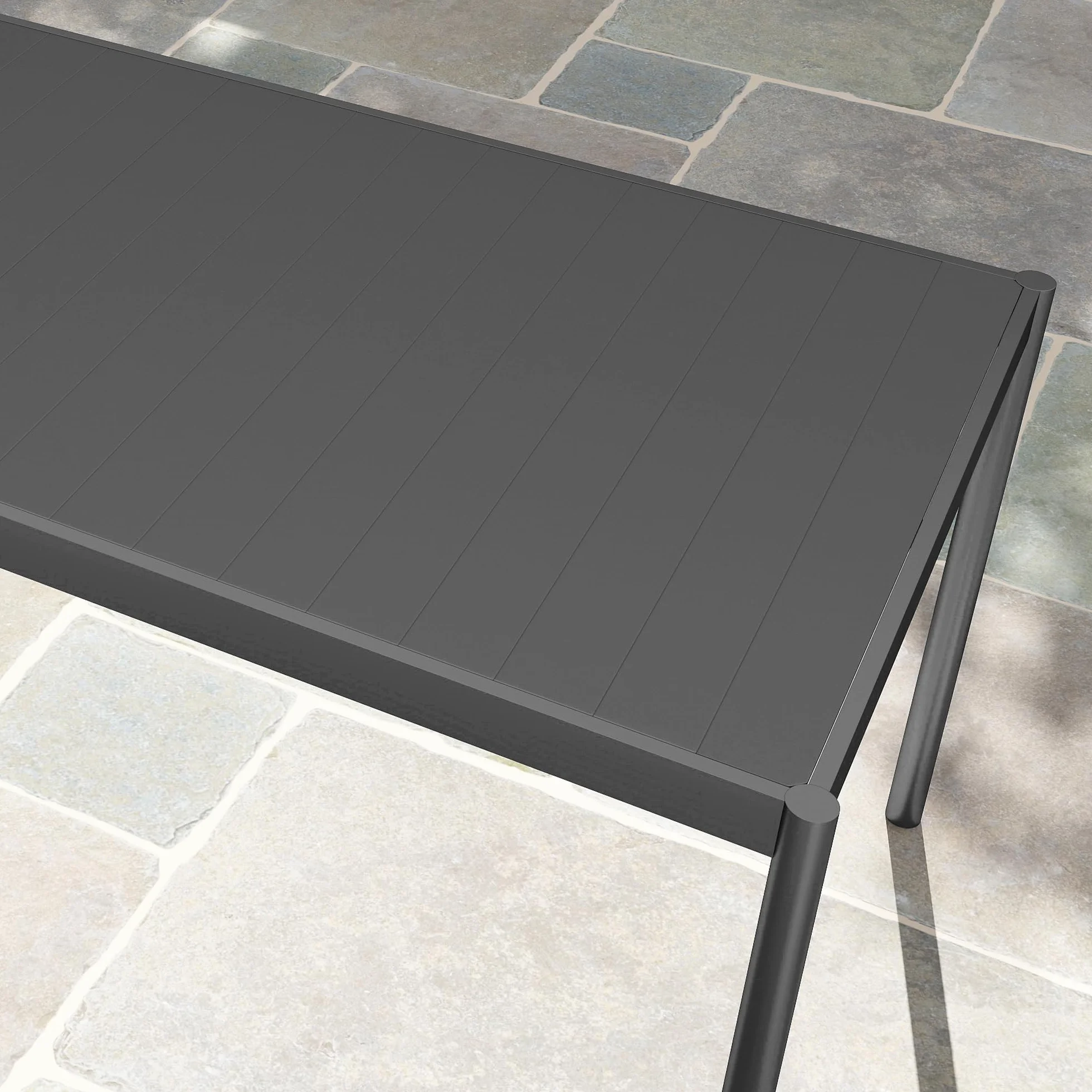 Outsunny Table à Manger de Jardin en Acier pour 8 Personnes, Plateau à Lattes Rectangulaire, Anti-Rouille, Gris Foncé