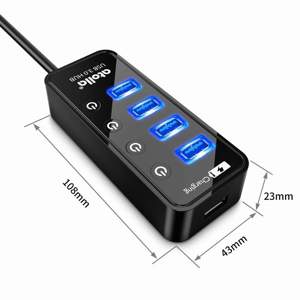 Atolla Hub USB 3.0 4 Ports avec commutateurs Marche/arrêt et Adaptateur d'alimentation