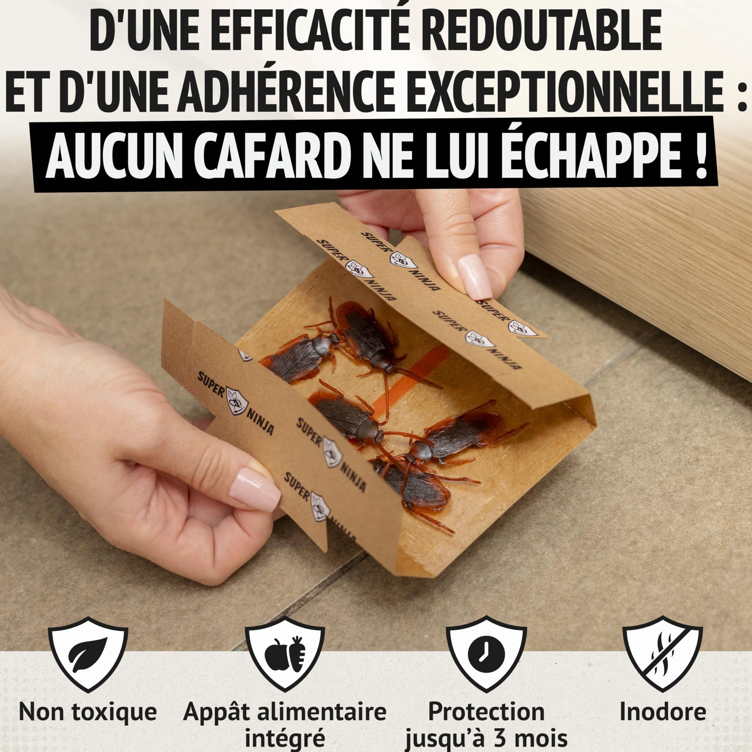 Pièges Cafards Super Ninja 12 Pièges Collants Anti Cafard Non Toxique