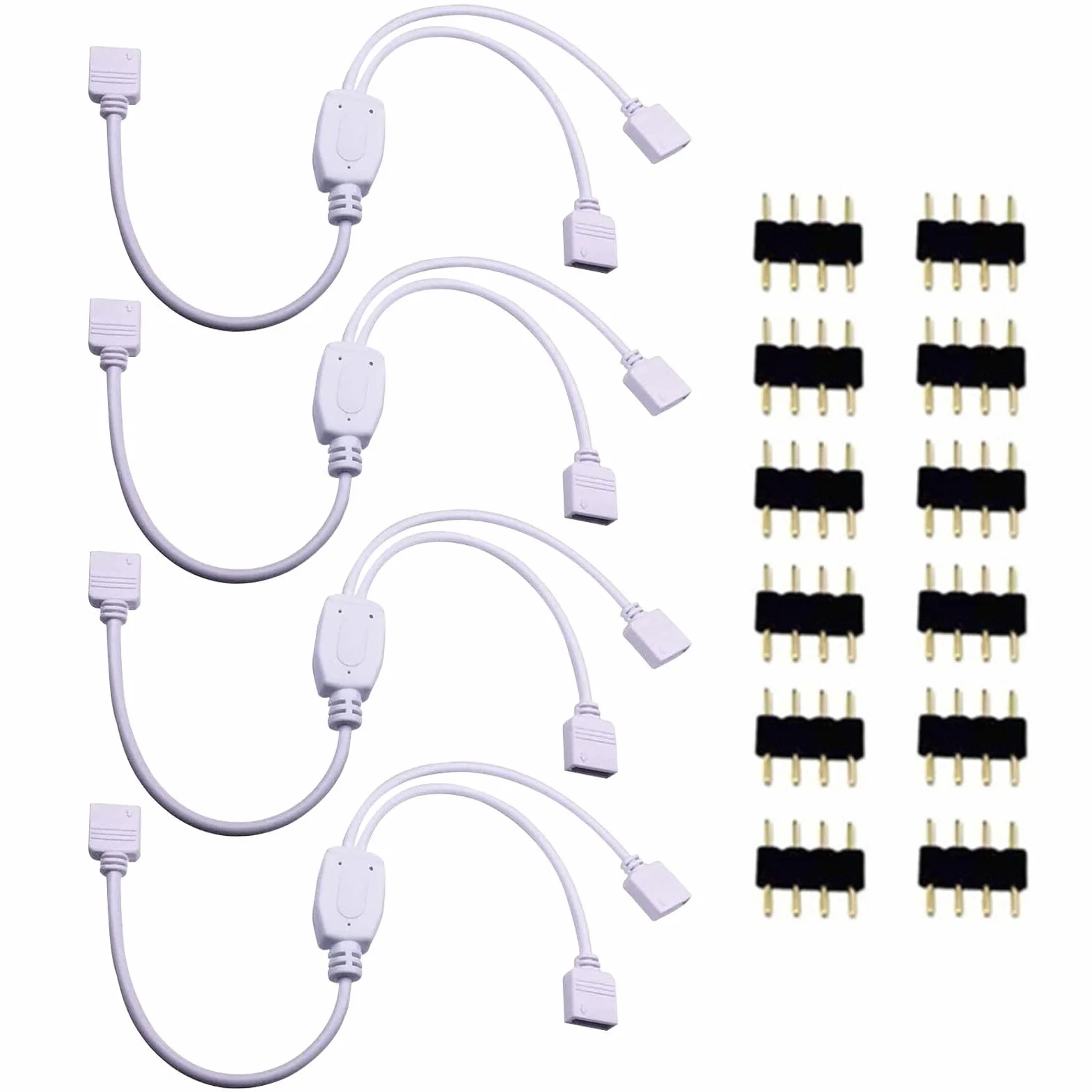 Câbles répartiteurs LED RVB 4 broches, connecteurs de bande lumineuse, répartiteur d'angle 4 broches, 30 cm Blanc