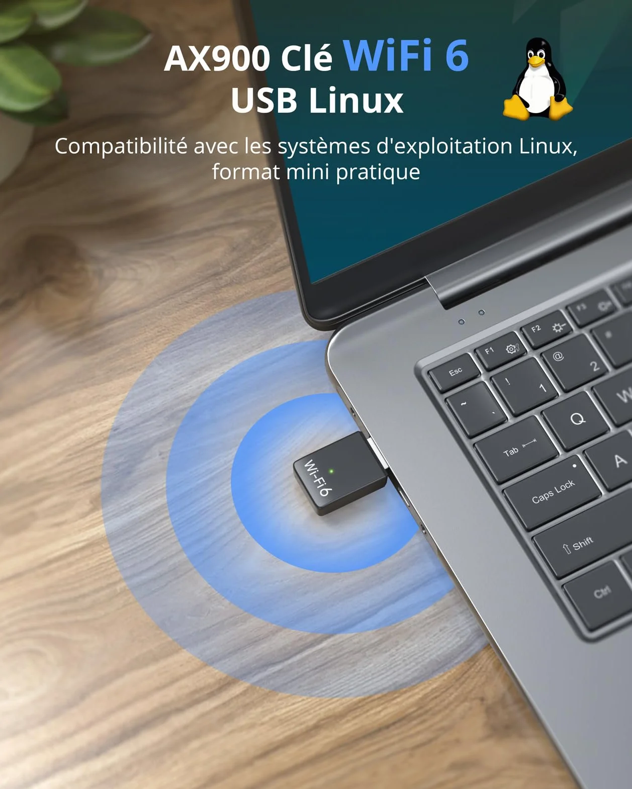 BrosTrend AX900 Mini Clé WiFi Linux USB Dongle Wi-Fi 6 Double Bande 5GHz 600Mbps 2.4GHz 286Mbps USB 2.0