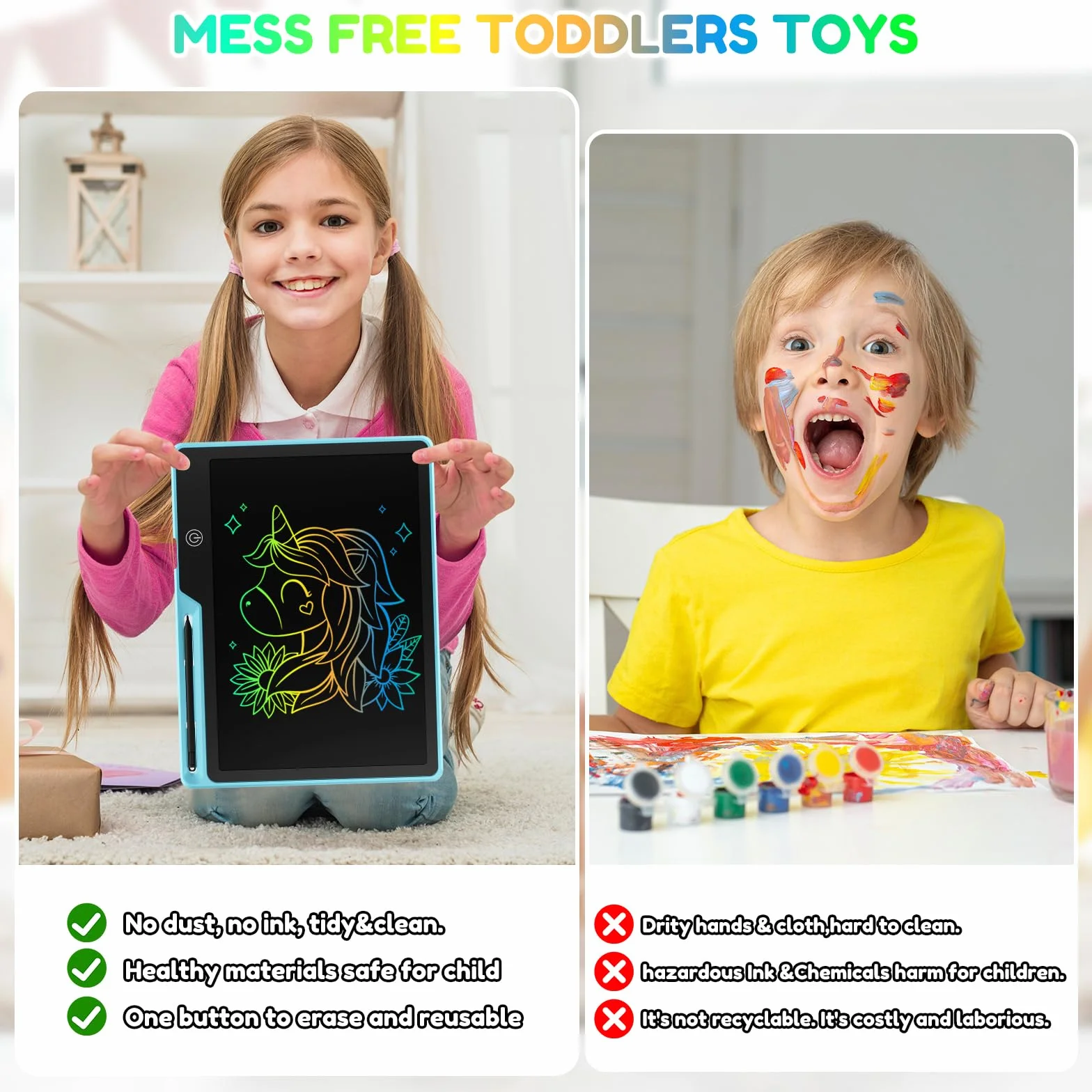 Tablette Dessin Enfant 13 Pouces Rechargeable Ardoise Magique Multicolore LCD