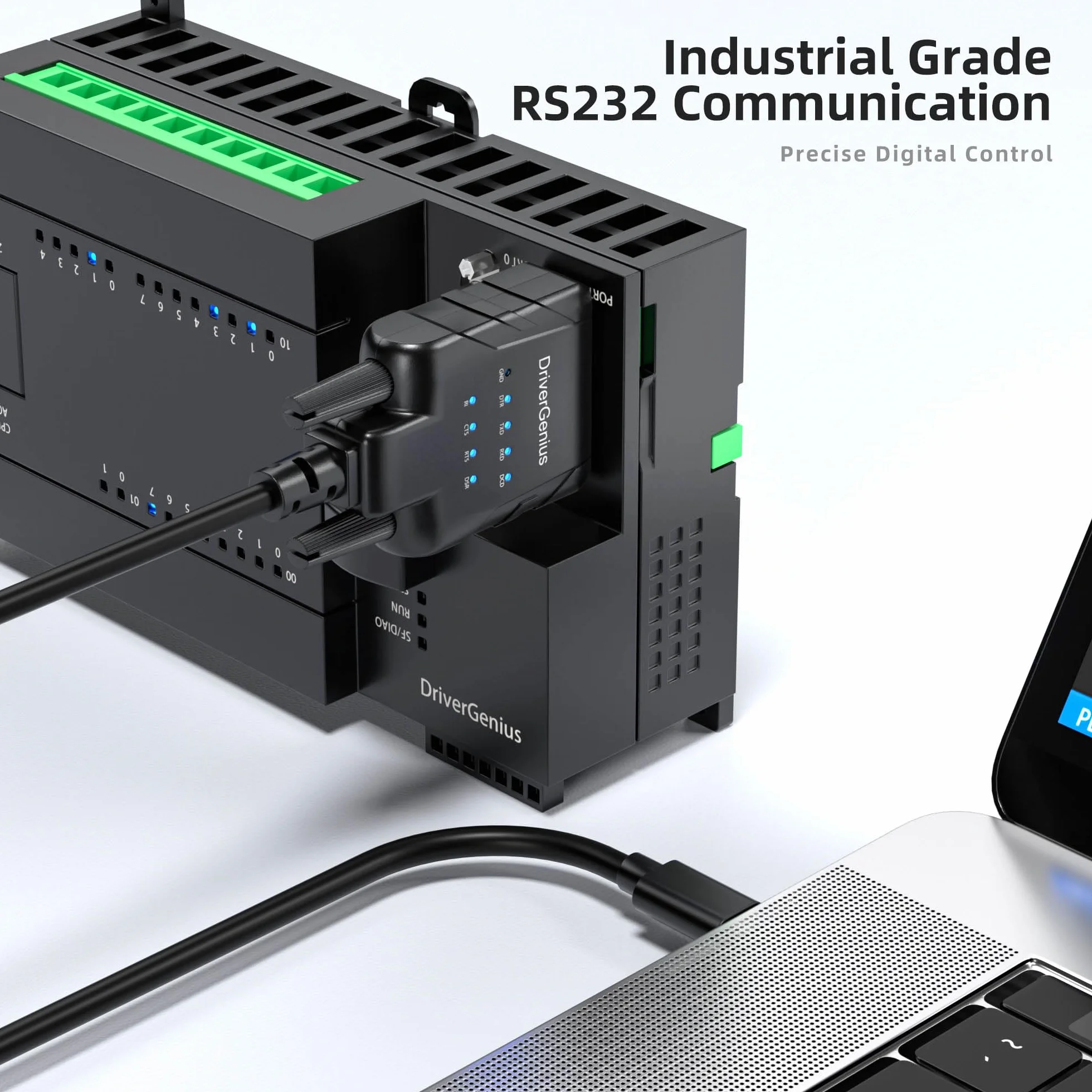 DriverGenius SerialPulseX Adaptateur USB vers RS232 Série 9 LEDs Surveillance pour Programmation PLC Compatible Windows 11 macOS Linux