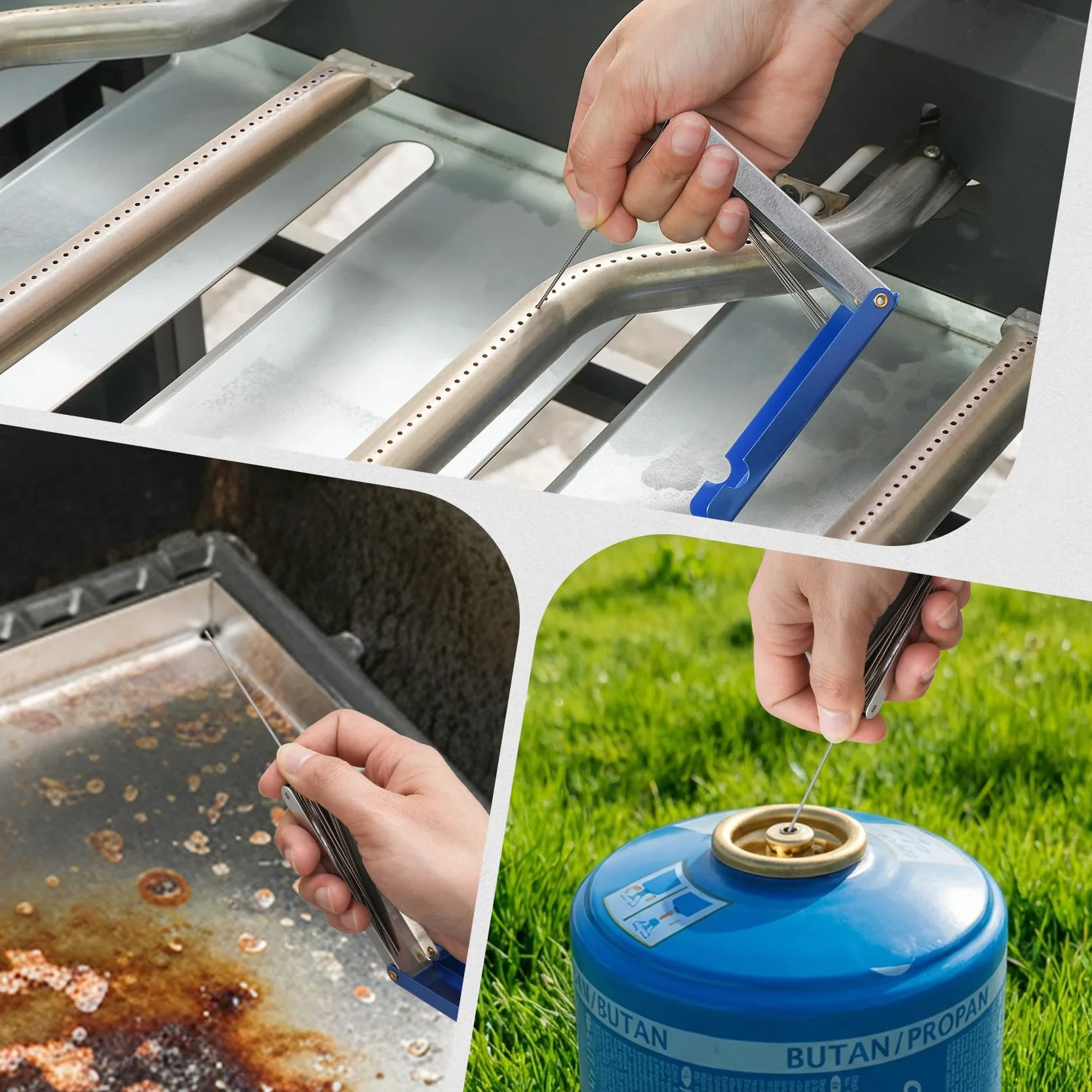 Onlyfire Kit de Nettoyage Barbecue INOX - 2 Brosses, 1 Grattoir, 13 Tiges pour BBQ Gaz, Charbon, Plancha