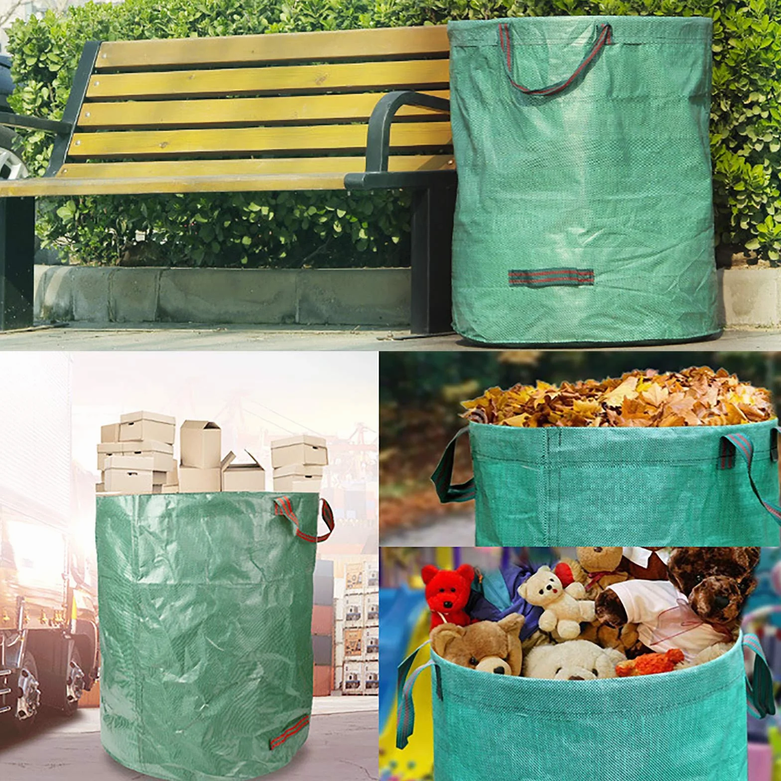 Sacs de Jardin 4x272L Polypropylène Robuste Pliables Réutilisables Étanches avec Poignées