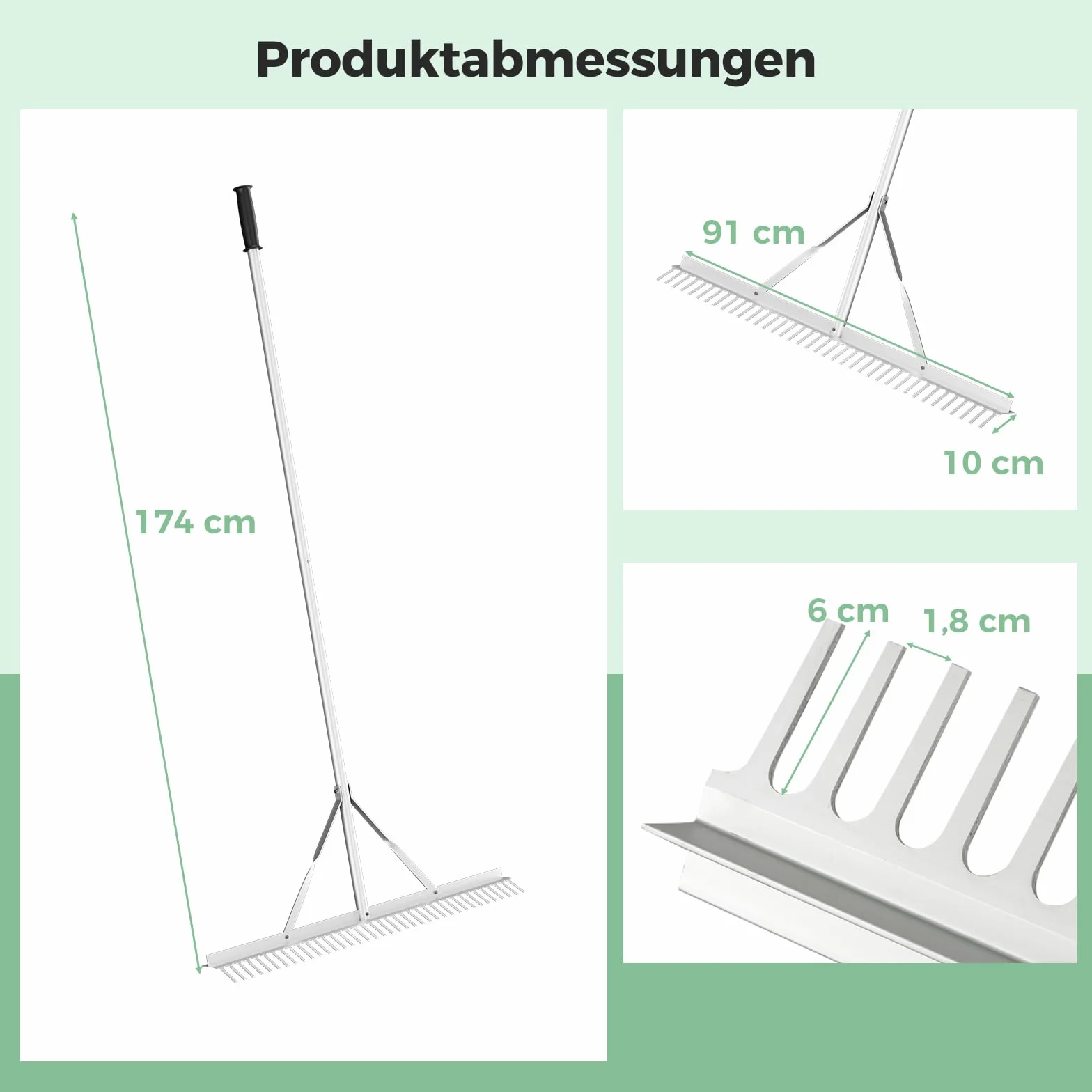 FANTASK Râteau de Jardin avec tête de râteau de 91 cm de Large et Long Manche, en Aluminium avec 36 Dents, râteau à Feuilles, râteau à Gazon pour ameublir Le Sol, Entretien du Paysage