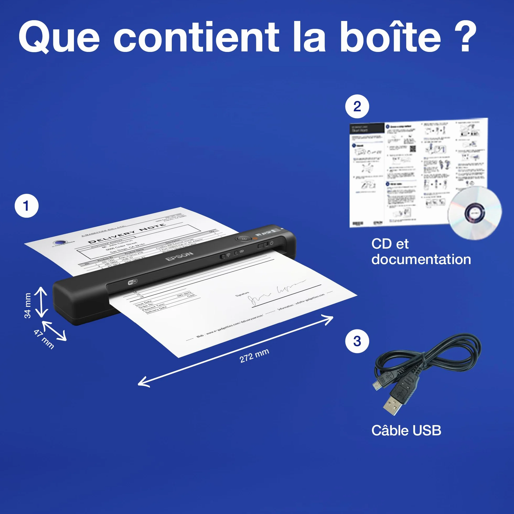 EPSON WorkForce ES-60W skaner dokumentów mobilny WiFi bateria LCD 4s/strona ScanSmart podajnik automatyczny czarny