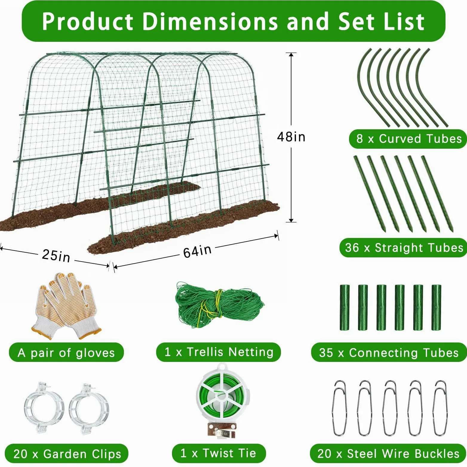 Treillis de concombre 163 x 122 cm pour plate-bande surélevée, plantes grimpantes de jardin en forme de U, treillis en métal pour extérieur, support amovible pour courgettes, concombres, plantes,