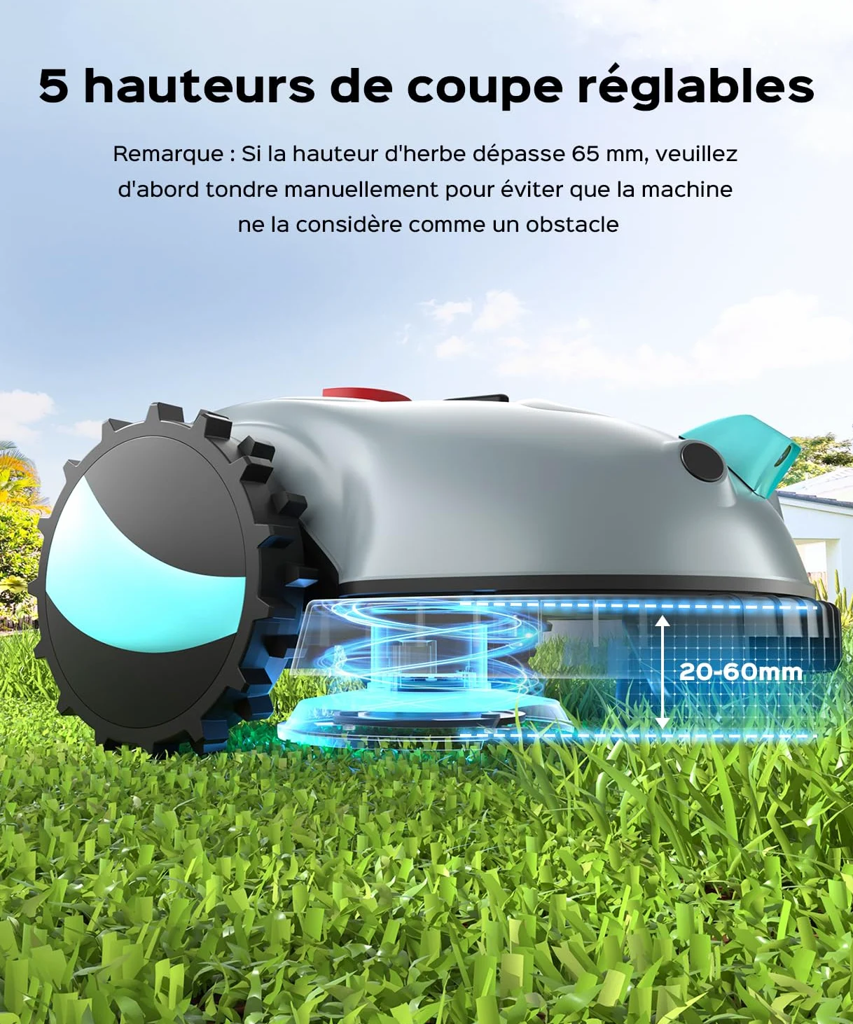 (2026 New) YARDCARE V100 Robot Tondeuse Sans Fil Périphérique,avec Navigation par Vision, Évitement d'obstacles(150 sortes), Robot Tondeuse Gazon avec Batterie 4 Ah, Bande magnétique, Lame de Rechange