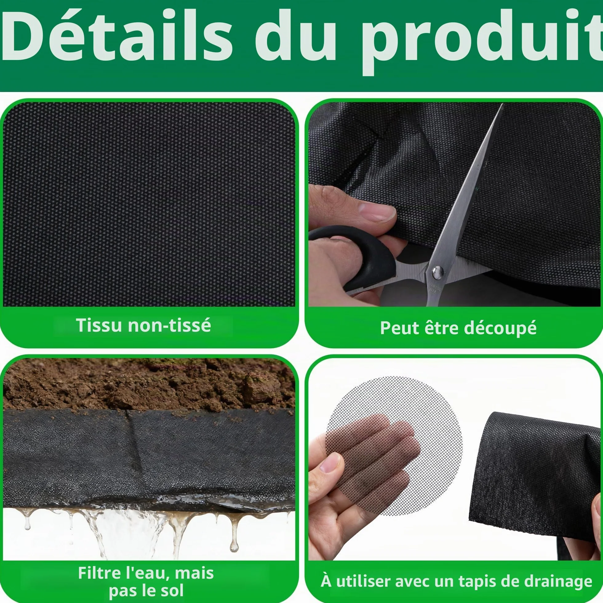 GIONAR Non-tissé filtrant 2 m x 1 m 50 g/m² Anti-mauvaises herbes pour pots de fleurs