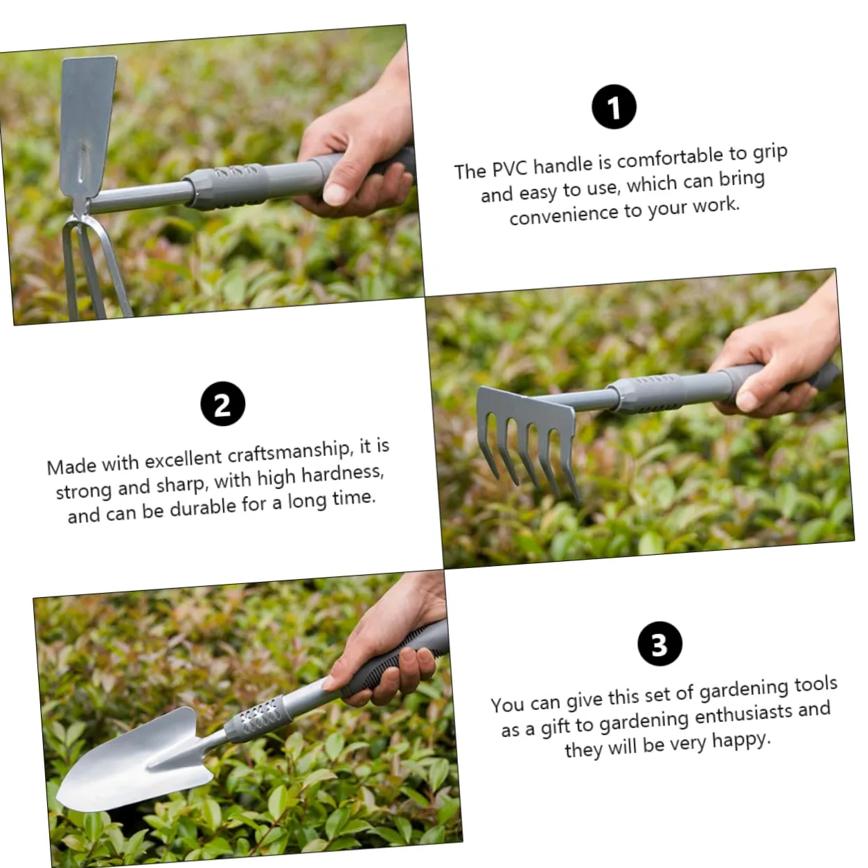 TOYANDONA Kit Outils Jardinage Maison 3 Pièces, Pelle de Jardin en Acier et PVC, pour Planter, Bêcher et Transplanter, Prise Confortable, Argenté