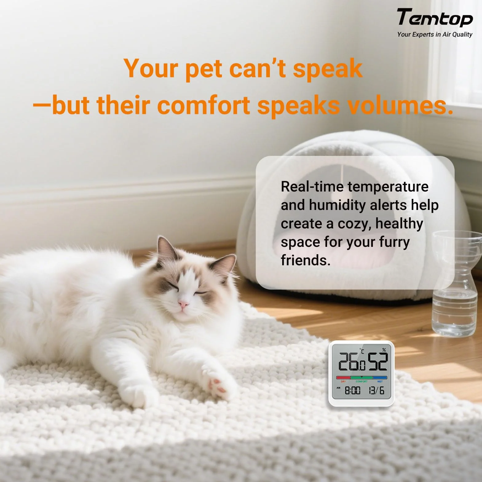 Temtop Thermomètre Hygromètre d'Intérieur Numérique T1-SE - Moniteur Température Humidité avec Affichage Heure Date Haute Précision