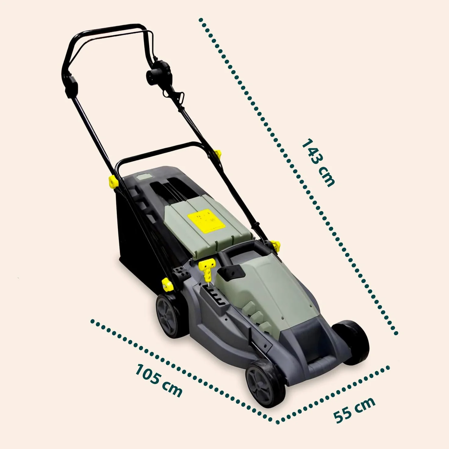 Avilia Tondeuse à Gazon électrique à Induction – Tondeuse à Gazon réglable 5 hauteurs de Coupe, diamètre de Coupe 380 mm, Vitesse 3000 TR/Min, 1600 W, 230 V, avec Panier de Collecte 50 L, 143 x 105 x