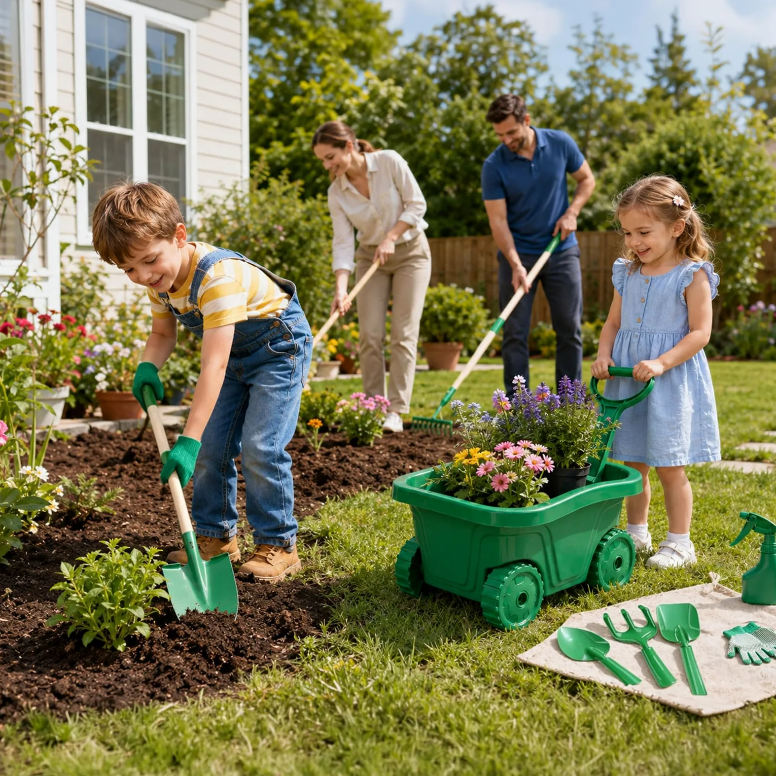 Outils Jardinage Enfant 3 Ans - 11 Kit Exterieur Jardin Brouette | set jardinage enfant, robuste, portable, métallique, bois, usage jardin, plage, neige, jouet cadeau jeux pour enfant
