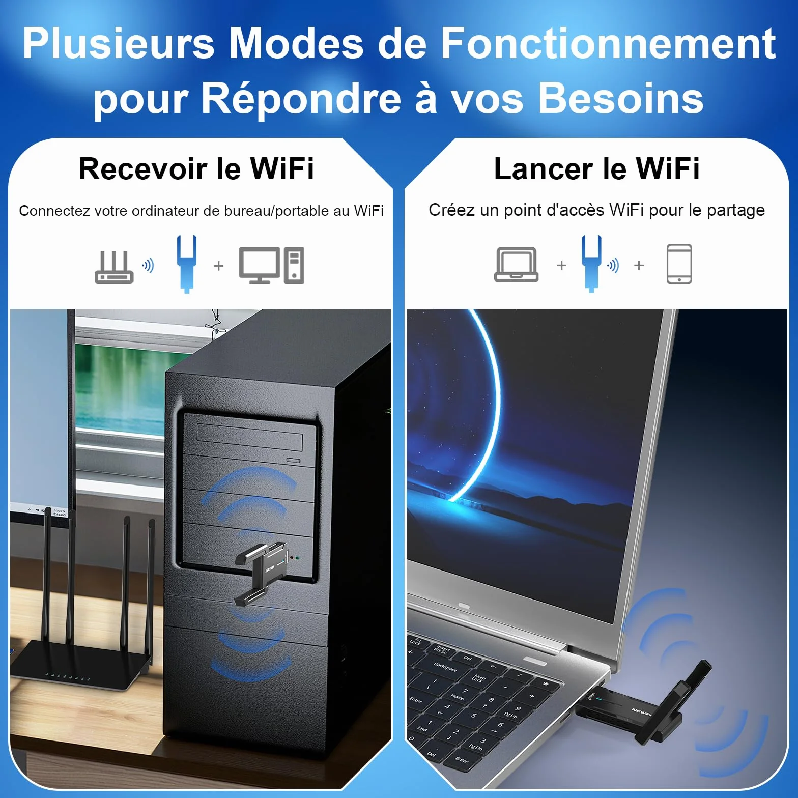 NEWFAST Clé WiFi 6E AXE5400 NF-U353, Tri-Bande USB 3.0 Adaptateur WiFi 6GHz WPA3 pour PC Windows 11/10
