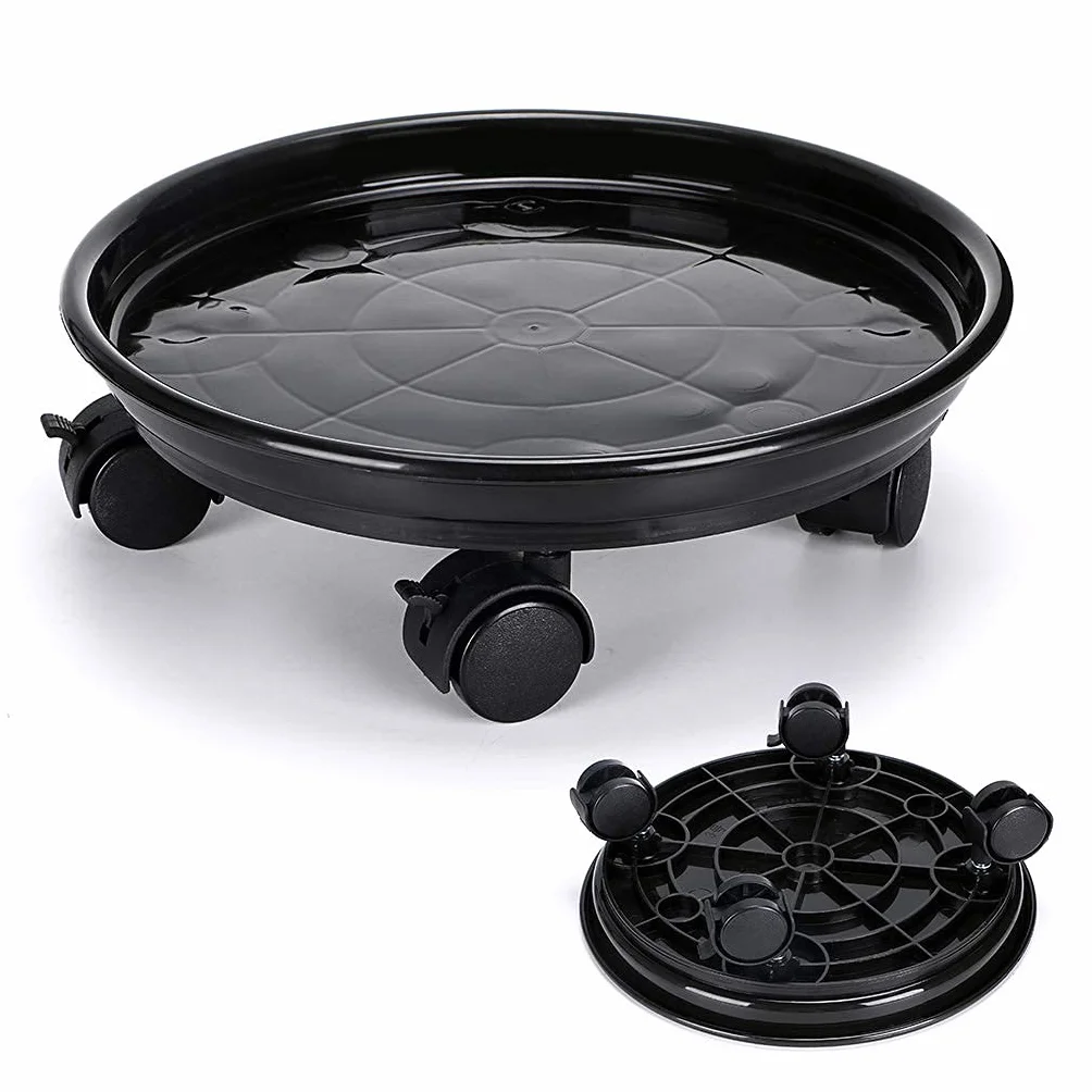 Skelang 2 Pcs Support de Pot de Fleurs à Roues, 30cm Support Roulant Plantes, capacité de Charge 56kg Noir