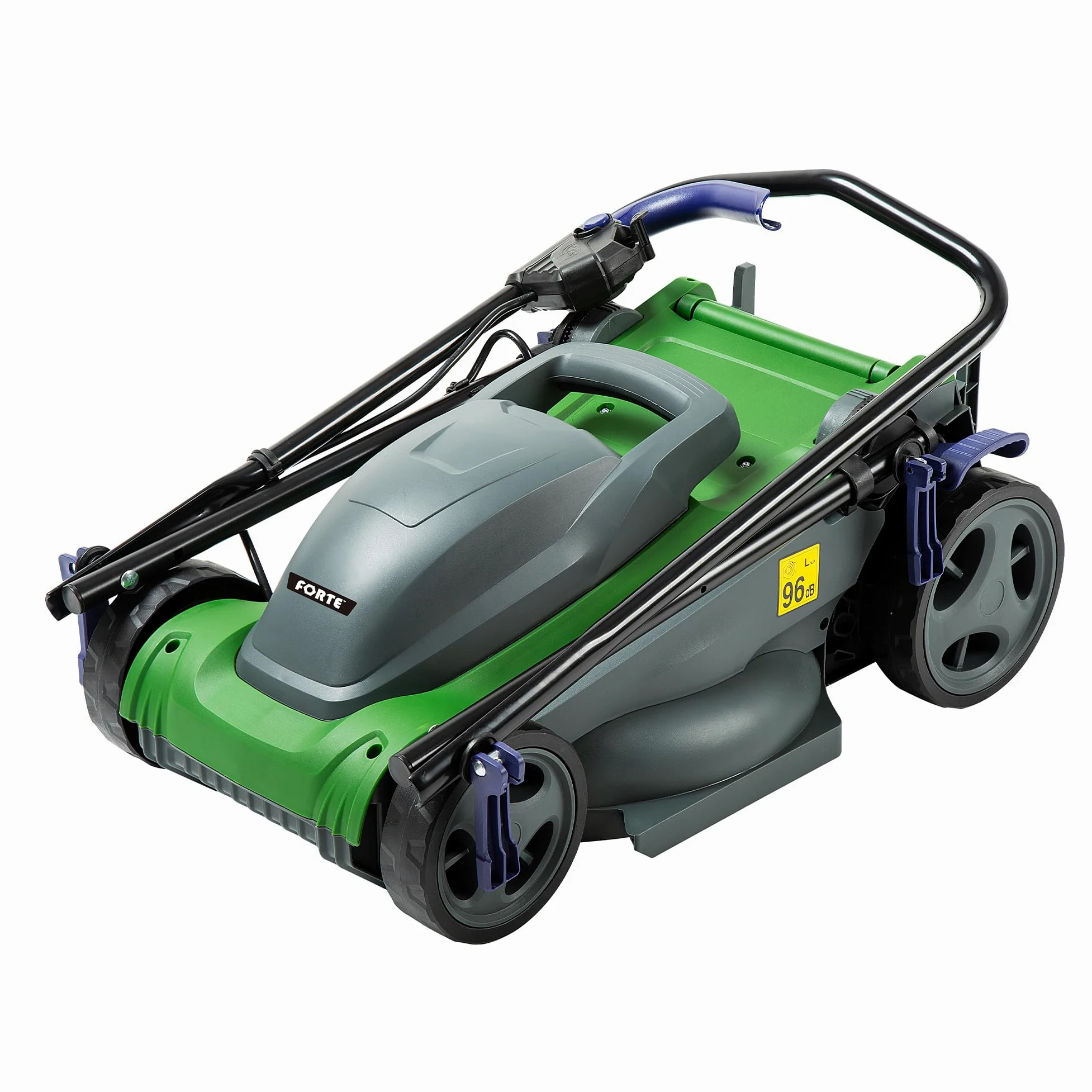 Forte Tondeuse électrique 1400 W 34 cm avec une largeur de coupe de 34 cm, 6 hauteurs de coupe réglables et un rouleau arrière Tondeuse électrique puissante pour petites et moyennes pelouses (tondeuse