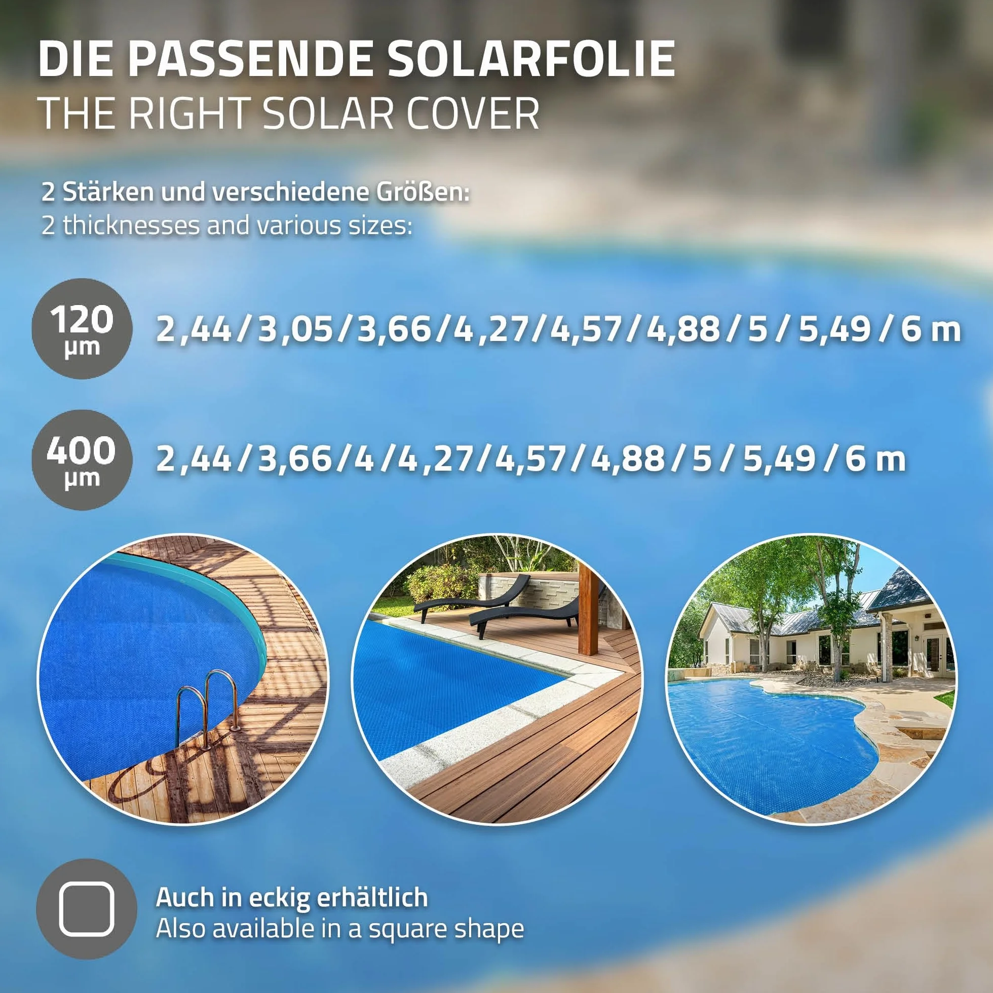 ECD Germany Bâche Solaire de Piscine Ronde Ø 366 cm Bleue, 120µm, Film à Bulles Découpable