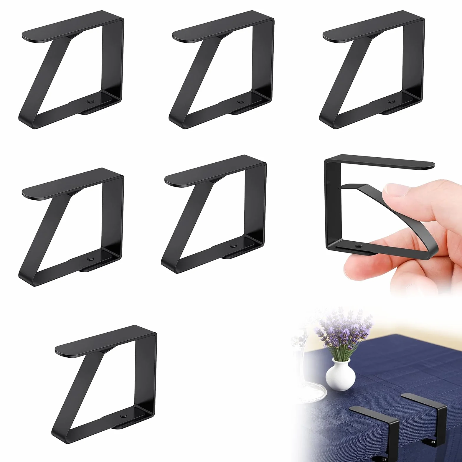 Lot de 6 pinces à nappe en acier inoxydable 8 x 7 cm Noires