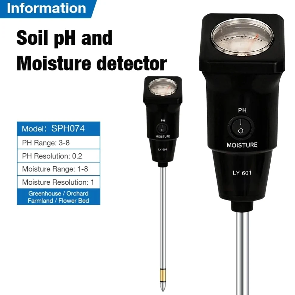 Testeur numérique de pH et de conductivité, 3-14pH et 0-19,99 mS/cm Testeur de sol avec écran LCD, compensation automatique de la température, sonde portable pour agriculture de jardin agricole