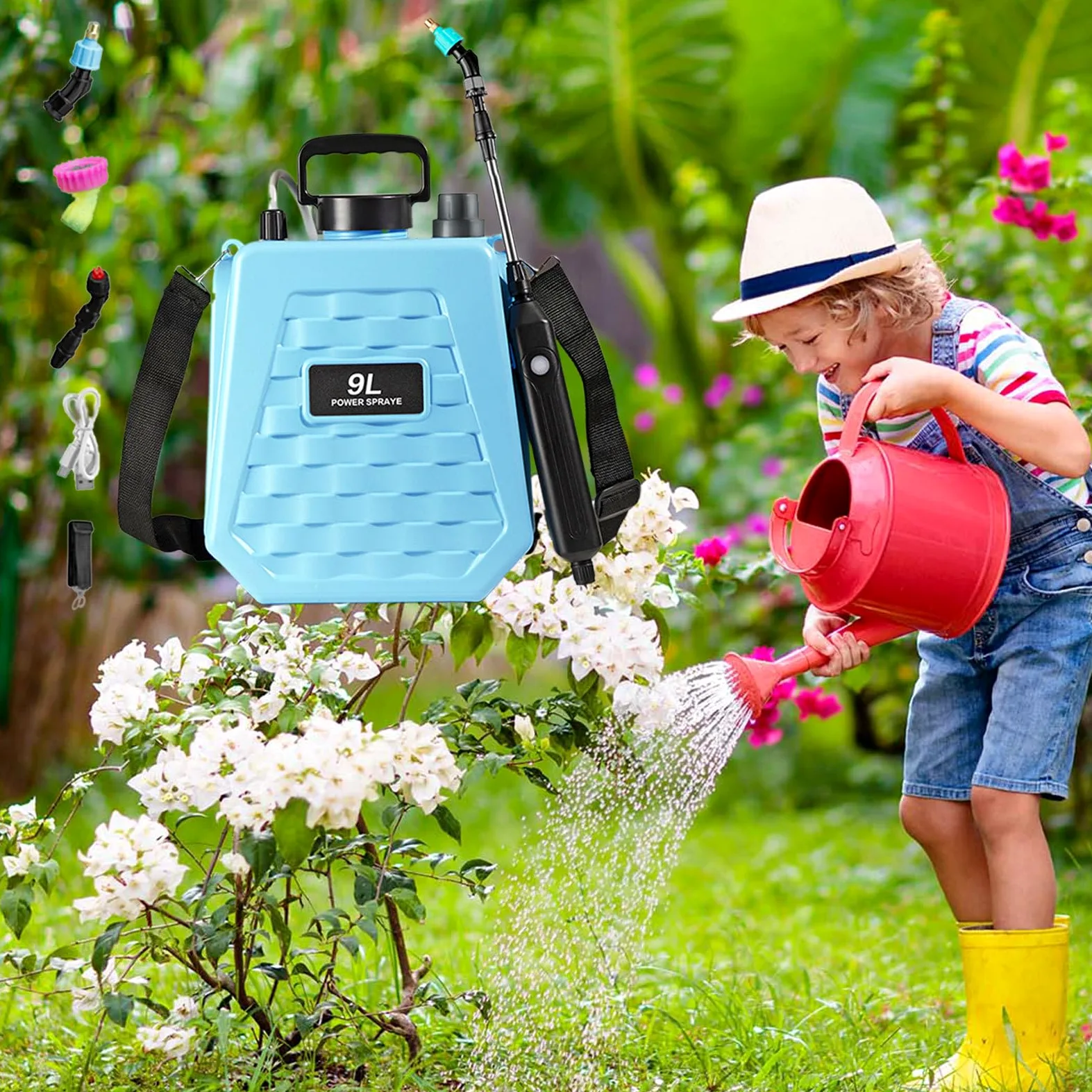 Pulvérisateur De Jardin Alimenté par Batterie À Dos Rechargeable | Pulvérisateur À Batterie Avec Sangle D'Épaule Réglable Pour Maison Extérieur Agriculture Jardin Cour Pelouse et Ferme