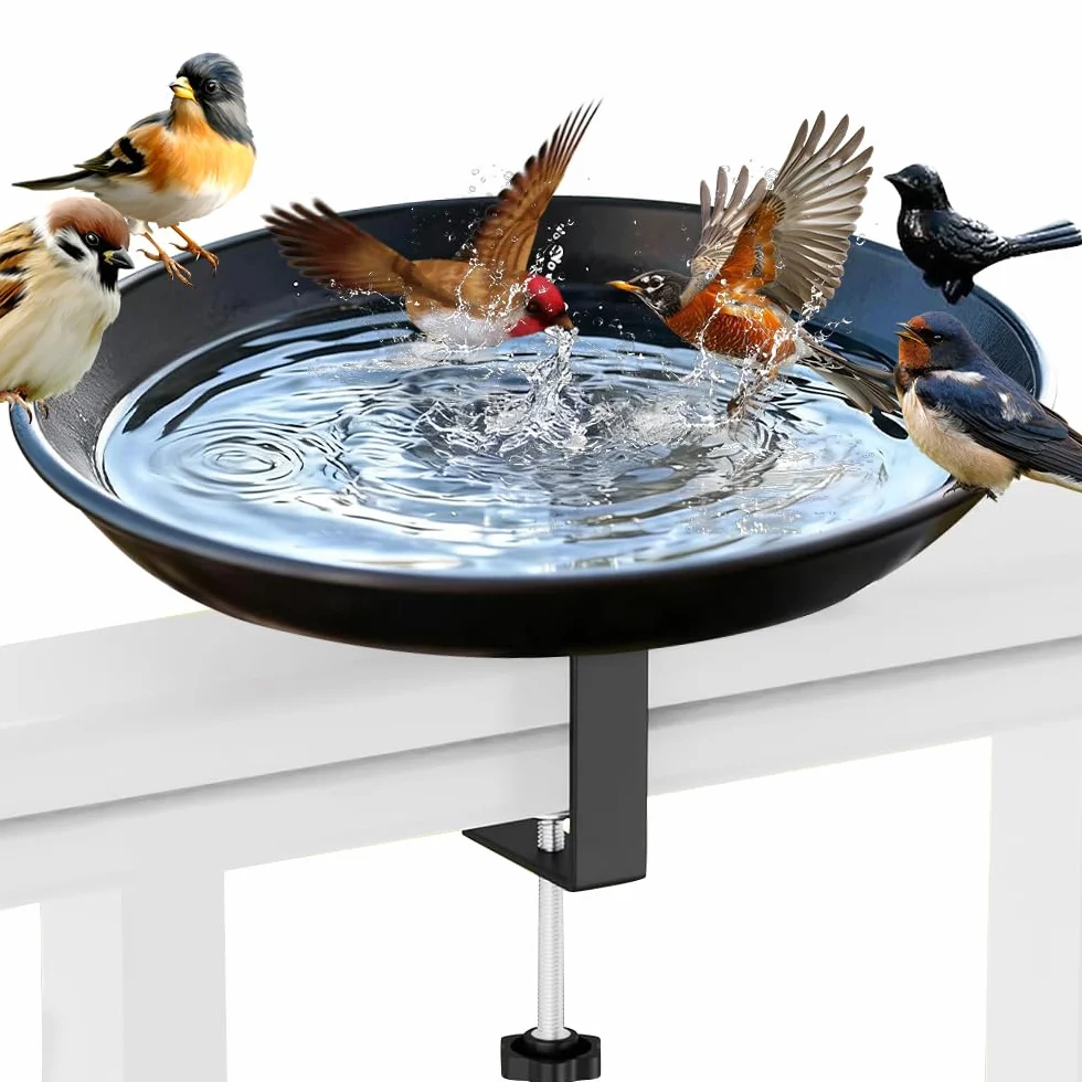 Bain d'oiseaux Suspendu pour Balustrade de Balcon 21cm Fonte Mangeoire Oiseaux