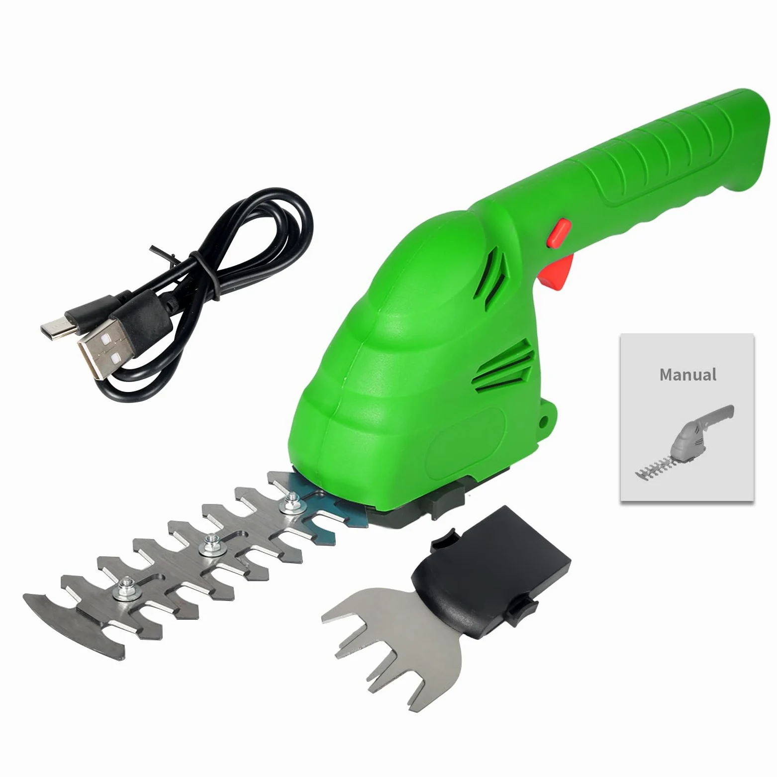 2 en 1 Cisaille à Gazon sans Fil, Taille-haie Électrique Rechargeable Désherbeur D'arbustes Désherbeur Outils De Jardinage Interface EU Type-C