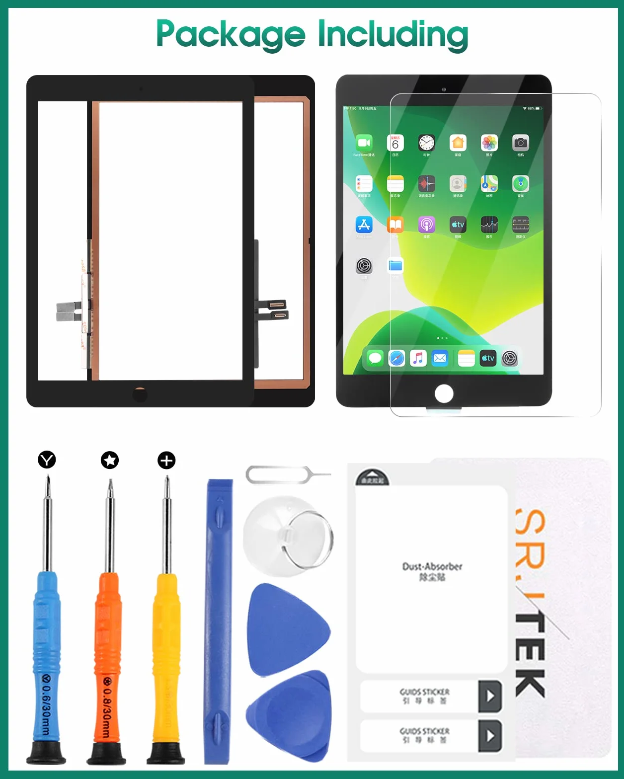 Écran Tactile De Remplacement Pour iPad 9.7 2018 6ème Génération A1893 A1954 Kit de Montage avec Verre Trempé Noir