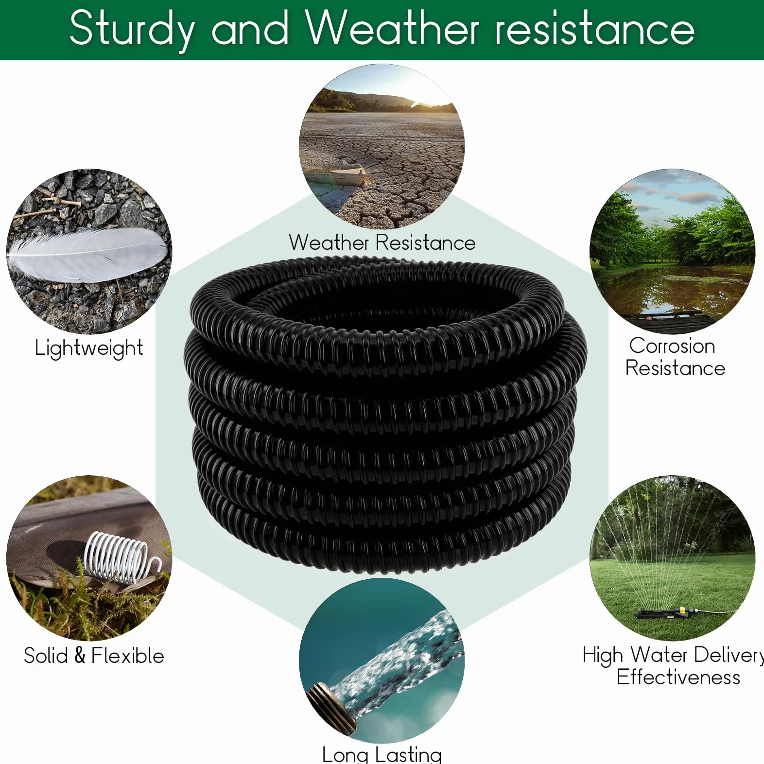 LONGRUN Tuyau étang 25 mm / 1 "5m, tuyau flexible ondulé avec raccords de tuyaux de pinces, tubes PVC PVC résistants aux UV pour les étangs de jardin cascades de camping filtres Drainage marins