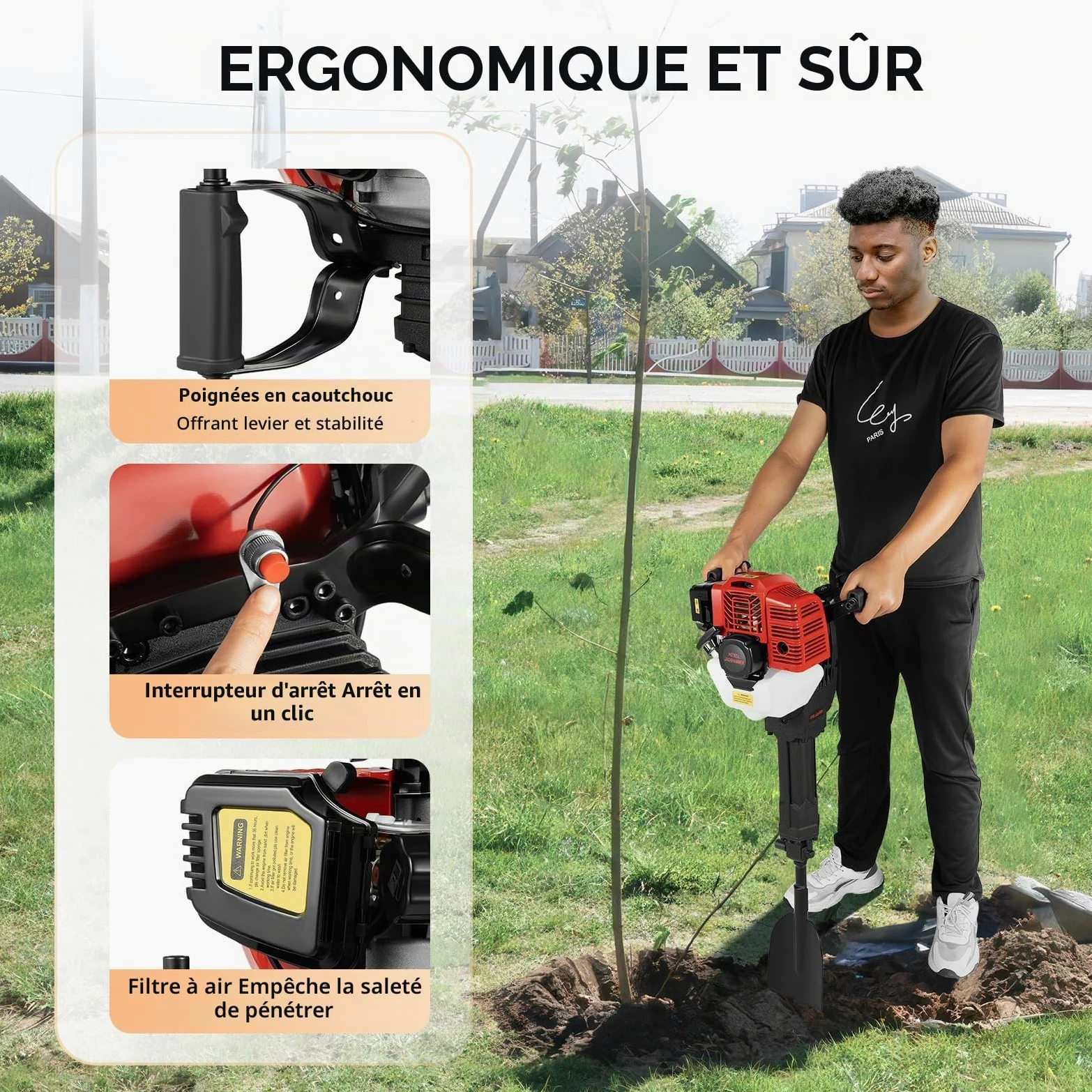 52CC 2-Temps Démolisseur Manuel à Essence Portable Pelle de Jardin Pelle d’Arbre Pelle de Jardin pour la Plantation de Jeunes Arbres en Forêt, Supports de Vigne, Plantation de Légumes