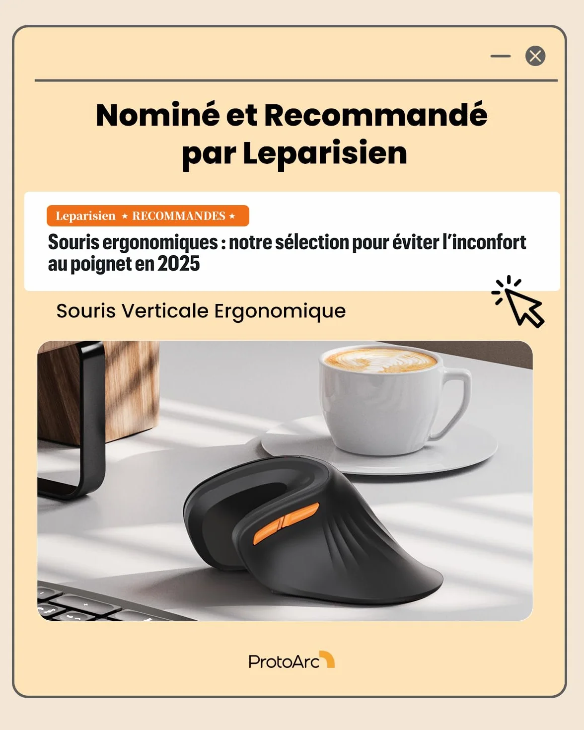ProtoArc EM11 NL Souris Ergonomique sans Fil Verticale Rechargeable 3 Ports Bluetooth USB Silencieuse Noir