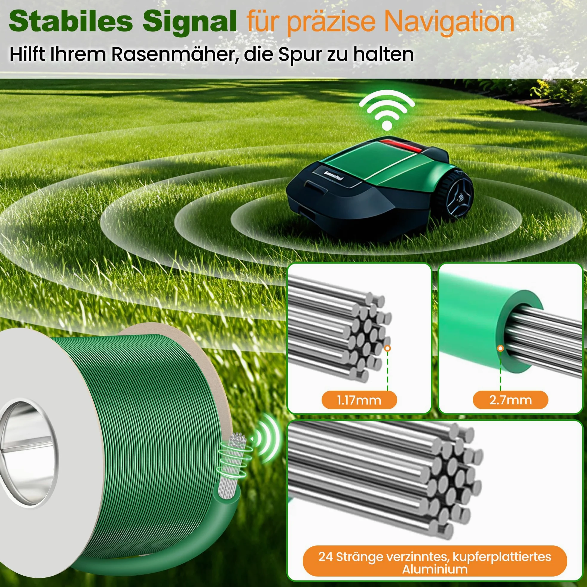 200m Kit de Cable Périphérique Robot Tondeuse, Fil Tondeuse Robot | Comprend 100 Piquets, 20 Connecteurs de Câble et Gants, Compatible avec Gardena, Bosch, Husqvarna, Worx, Honda, etc