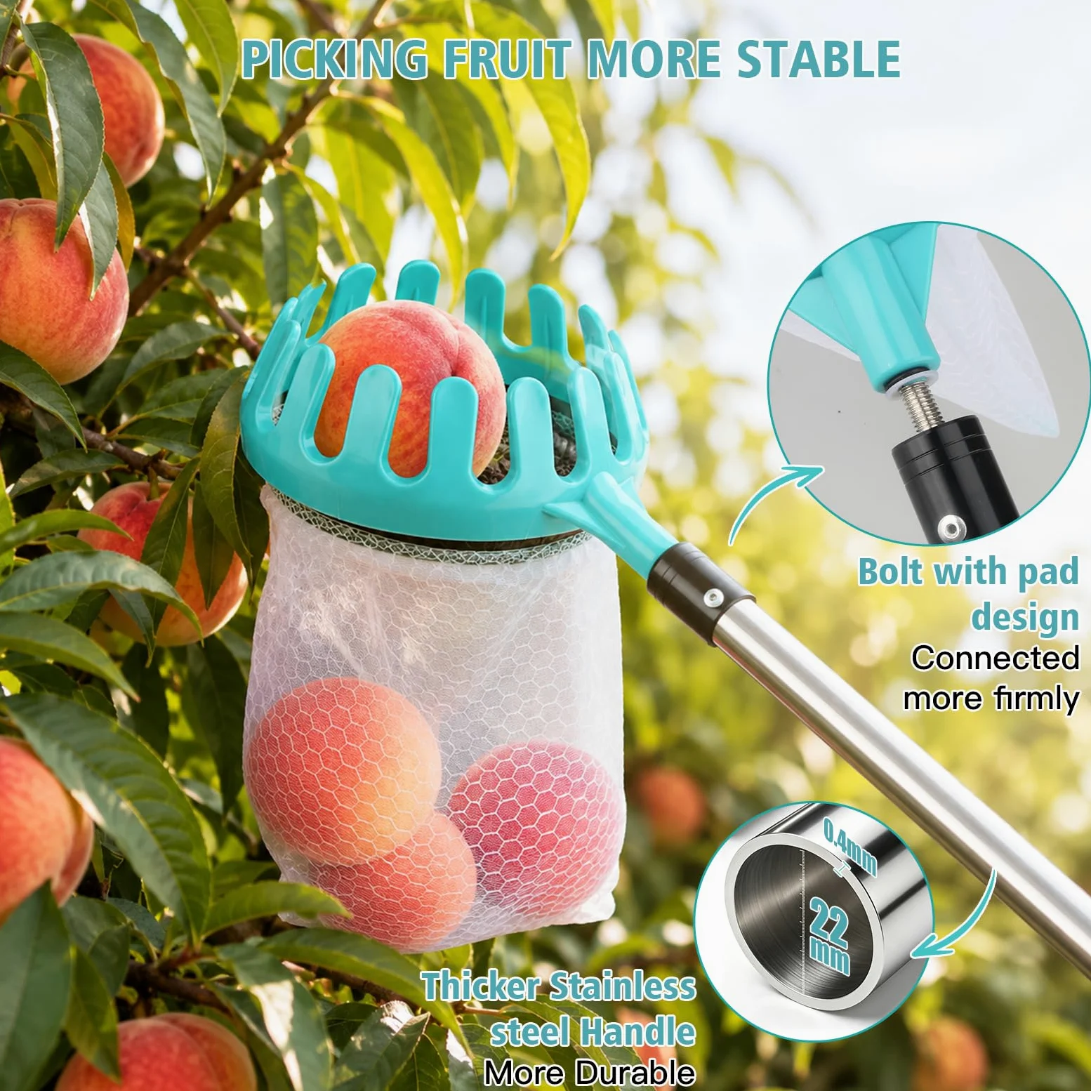 Cueilleuse à fruits de 4,6 m avec manche télescopique et sac à fruits