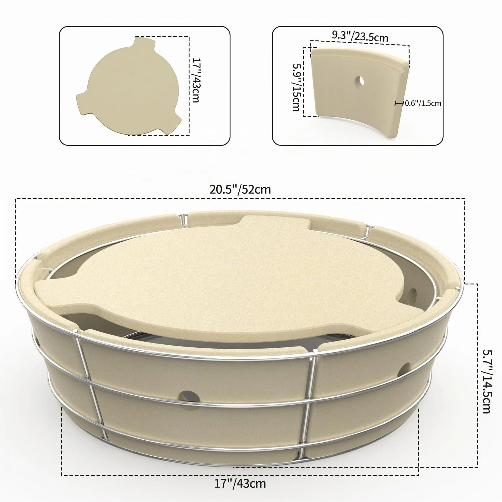 onlyfire Panier à Charbon en Céramique avec Plaque Déflecteur pour Barbecue Weber Kettle 57 cm