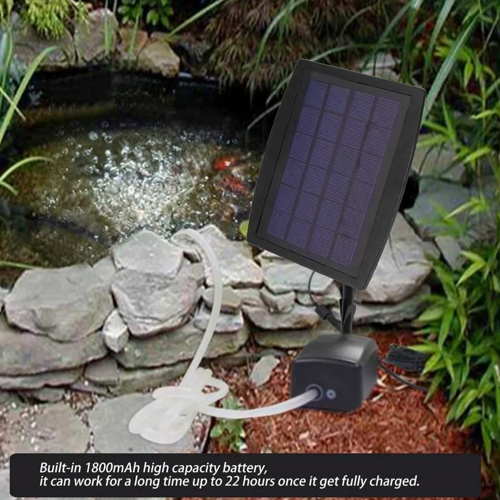 Pompe à Oxygène Solaire pour Aquarium, Pompe à Air Silencieuse 1L/Min avec Pierres d'air, Tubes, Panneau Solaire