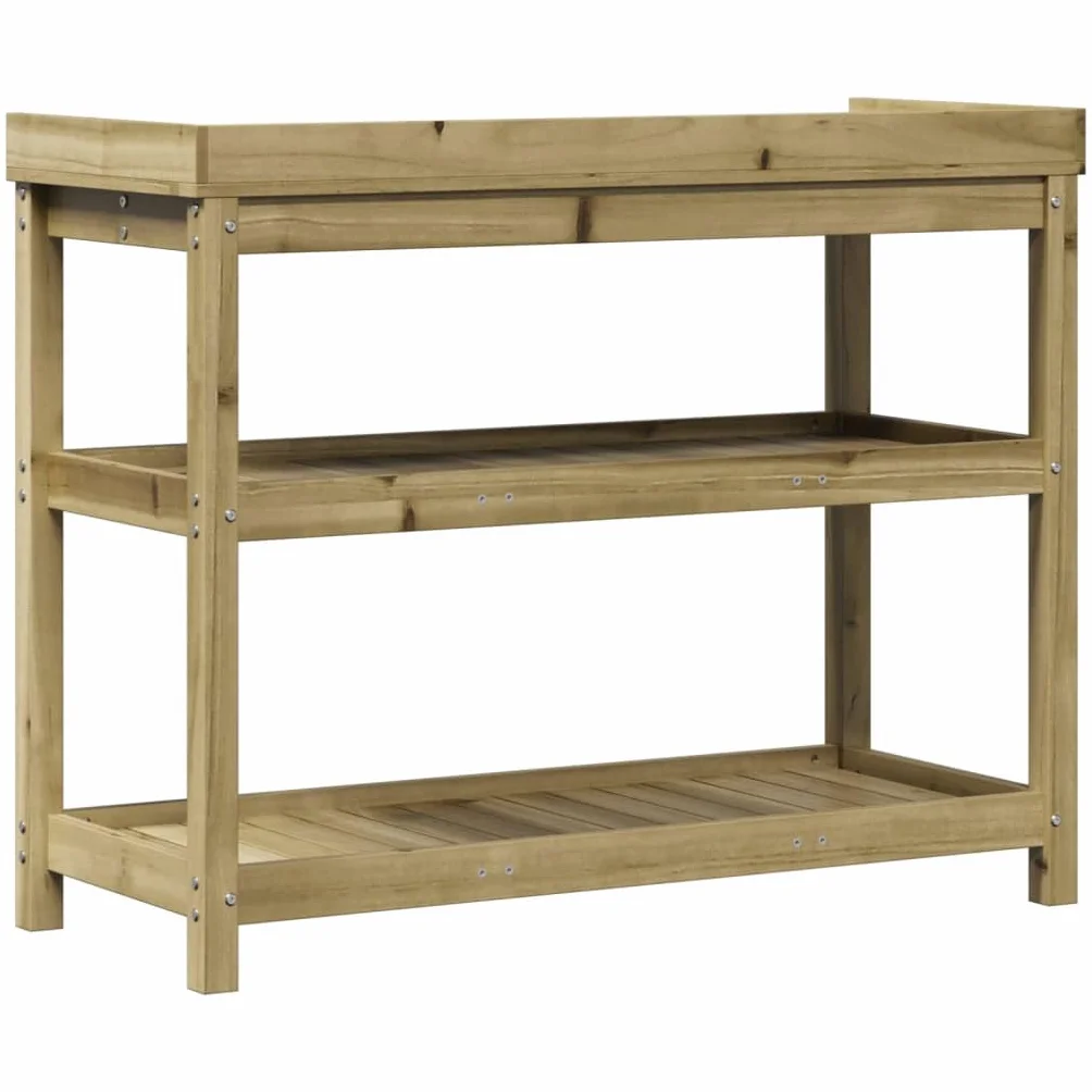 Table de rempotage en bois massif pin 108x45x86,5 cm avec étagères