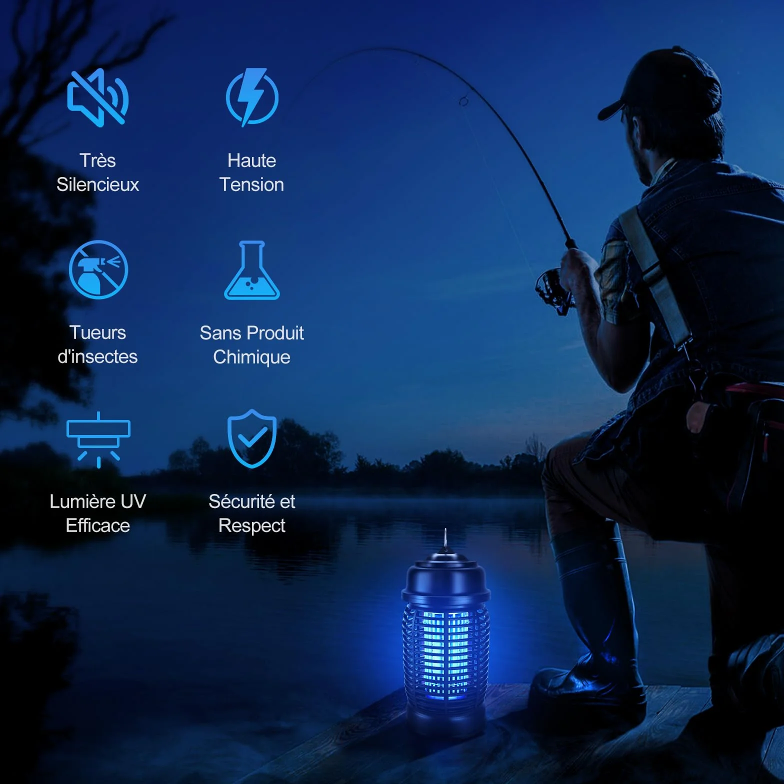 Lampe Anti Moustique 20W UV Tue Mouche Electrique 360° Tueur d'Insectes IPX4 pour Camping Intérieur Extérieur