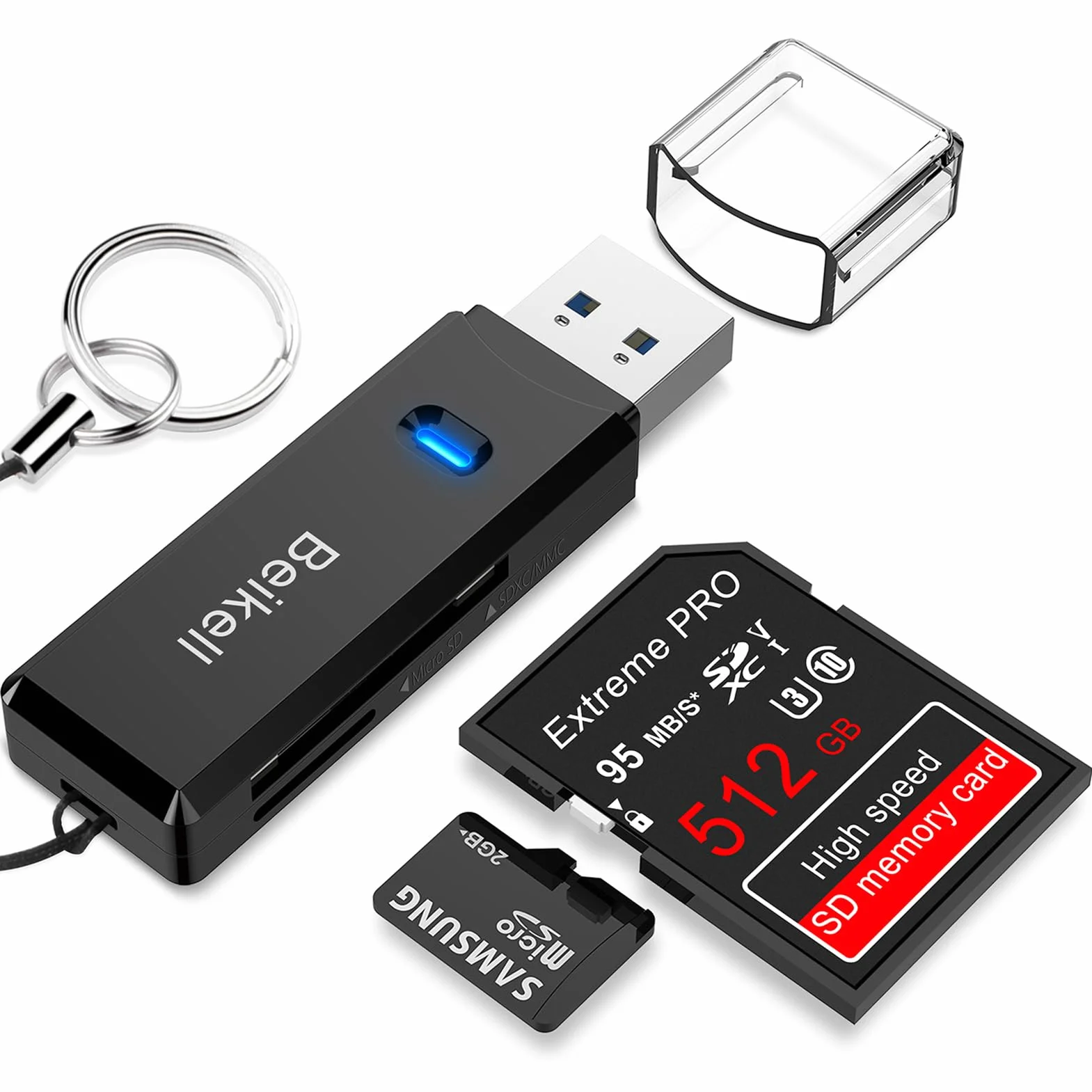 Beikell Lecteur de Carte USB 3.0, Lecteur de Carte Mémoire SD/Micro SD Haute Vitesse Noir