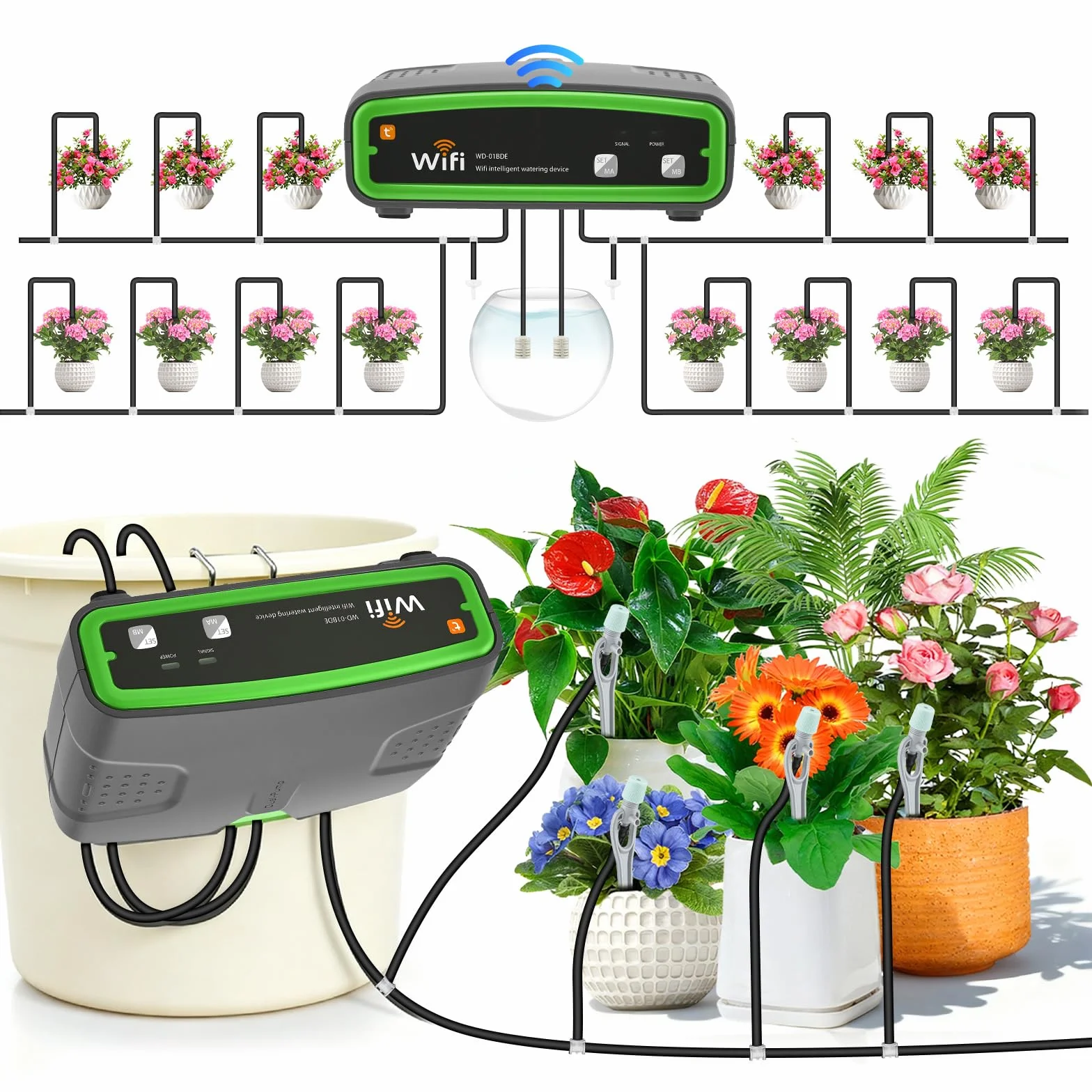 Wifi Système D'Irrigation Automatique,Pour 20 Plantes En Pot | Avec Double Pompe,Contrôle Par App,Arrosage Automatique ,Système D'Arrosage Automatique Pour Plantes Interieur,Balcon