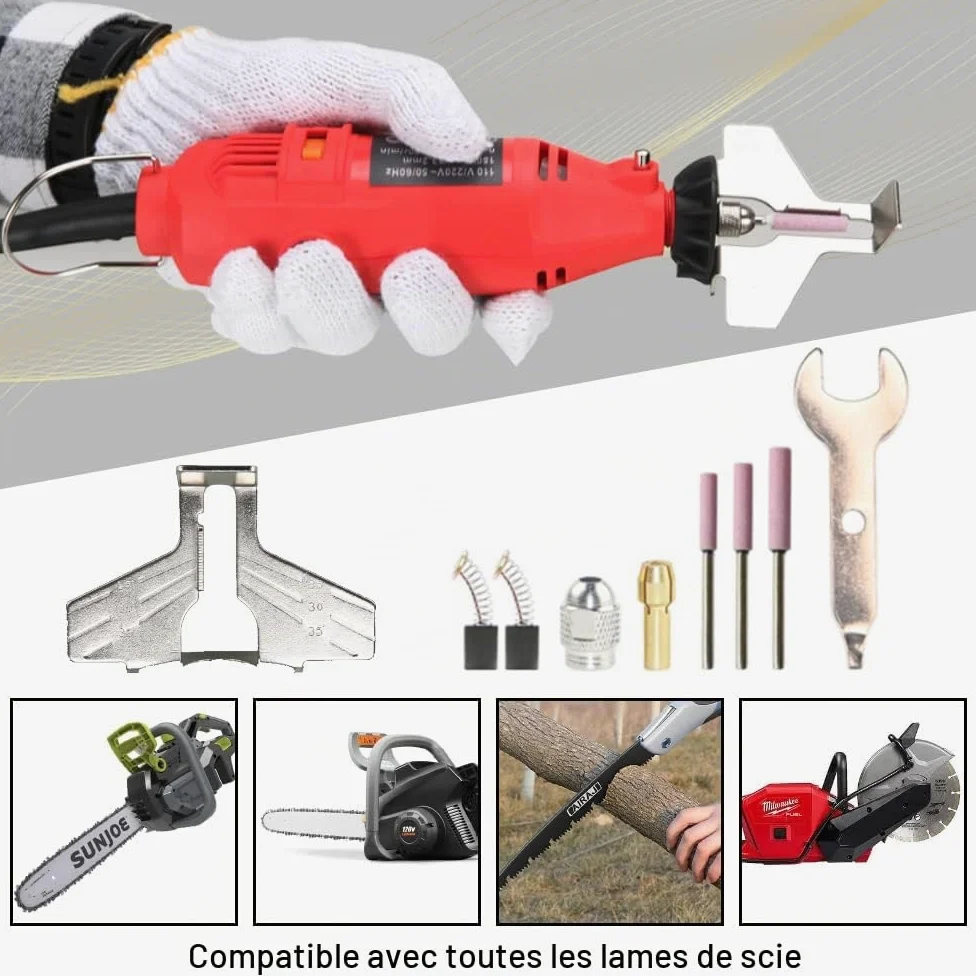 Kit d'affûteuse de chaînes de tronçonneuse sans fil 180W outil de meulage de moulin électrique à main affûteuse de chaîne à main (rouge)