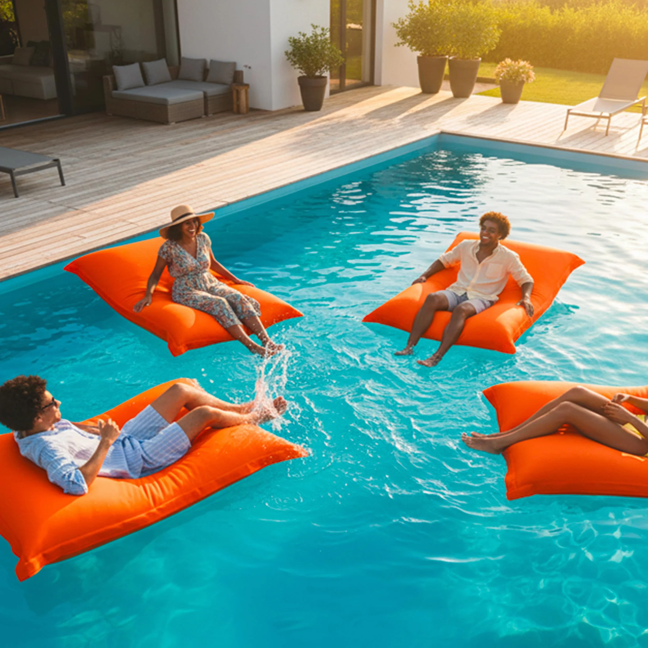 Pouf Géant XXL Déhoussable Flottant pour Piscine Orange LIVEDECO