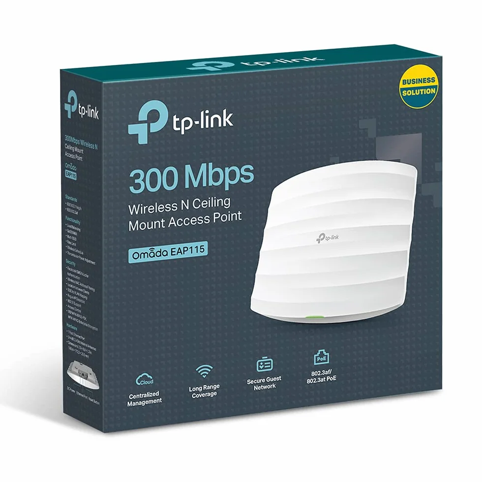 TP-Link Omada EAP115 Point d'accès WiFi 4 N300 planfonier, 1 Port Ethernet 10/100M, PoE+
