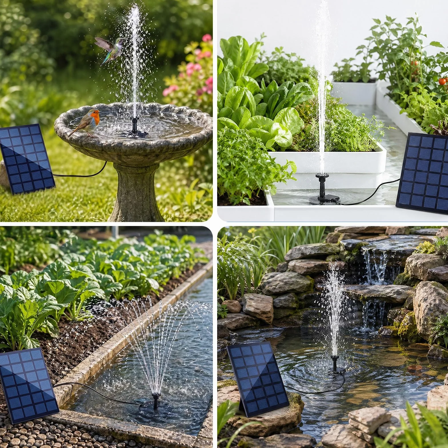 Pompe Solaire Bassin 2.5W Fontaine Solaire Extérieure Jardin 6 Buses 6 Modes