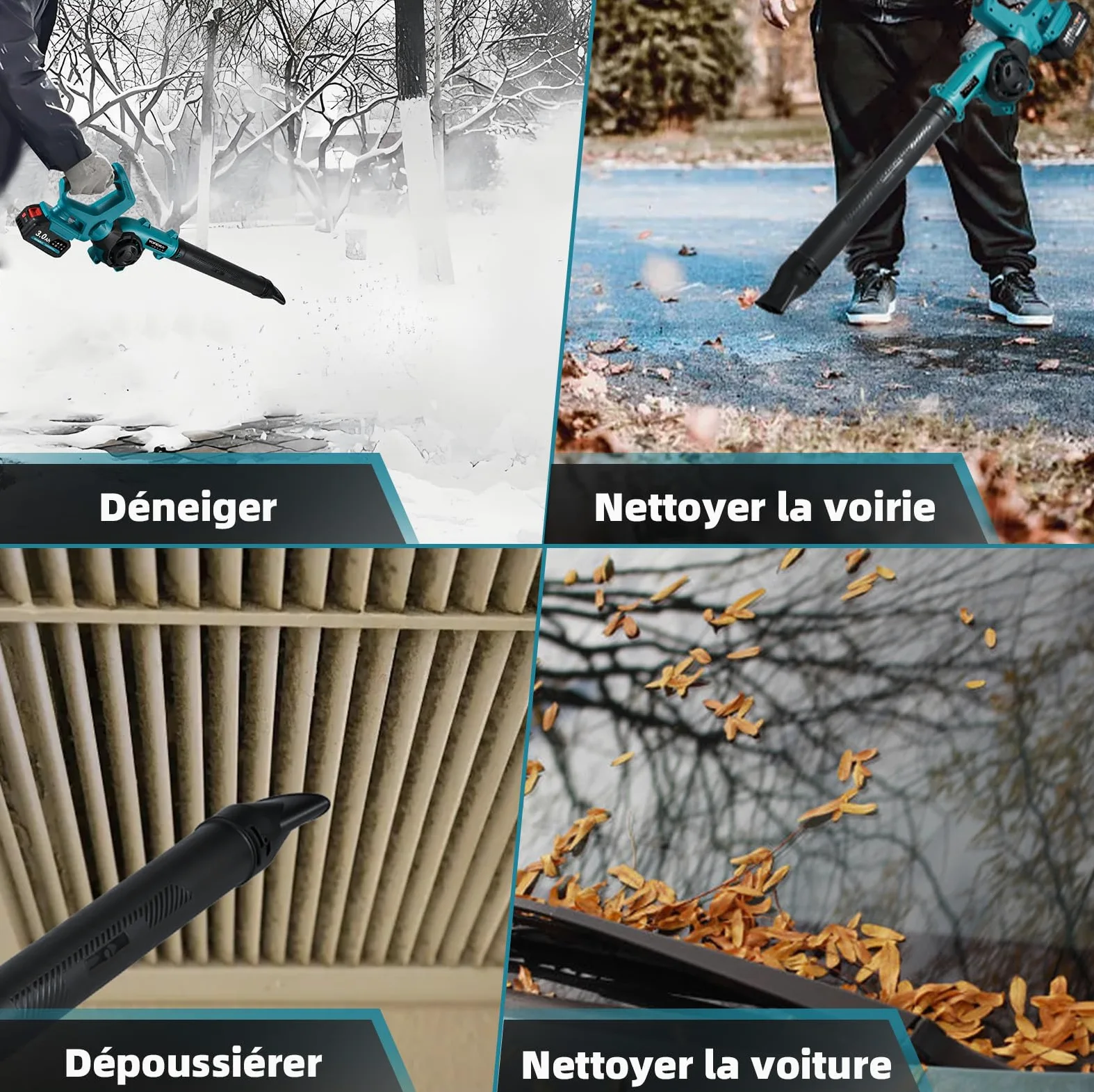 YOFIDRA Souffleur de Feuilles sans Fil avec Batterie 280 km/h, 3 Vitesses | 13 000 TR/Min Souffleur,avec 2 Batteries 3,0 Ah, Poignée Réglable à 270°, Double Entrée d’Air, pour Cour, Pelouse, Jardin