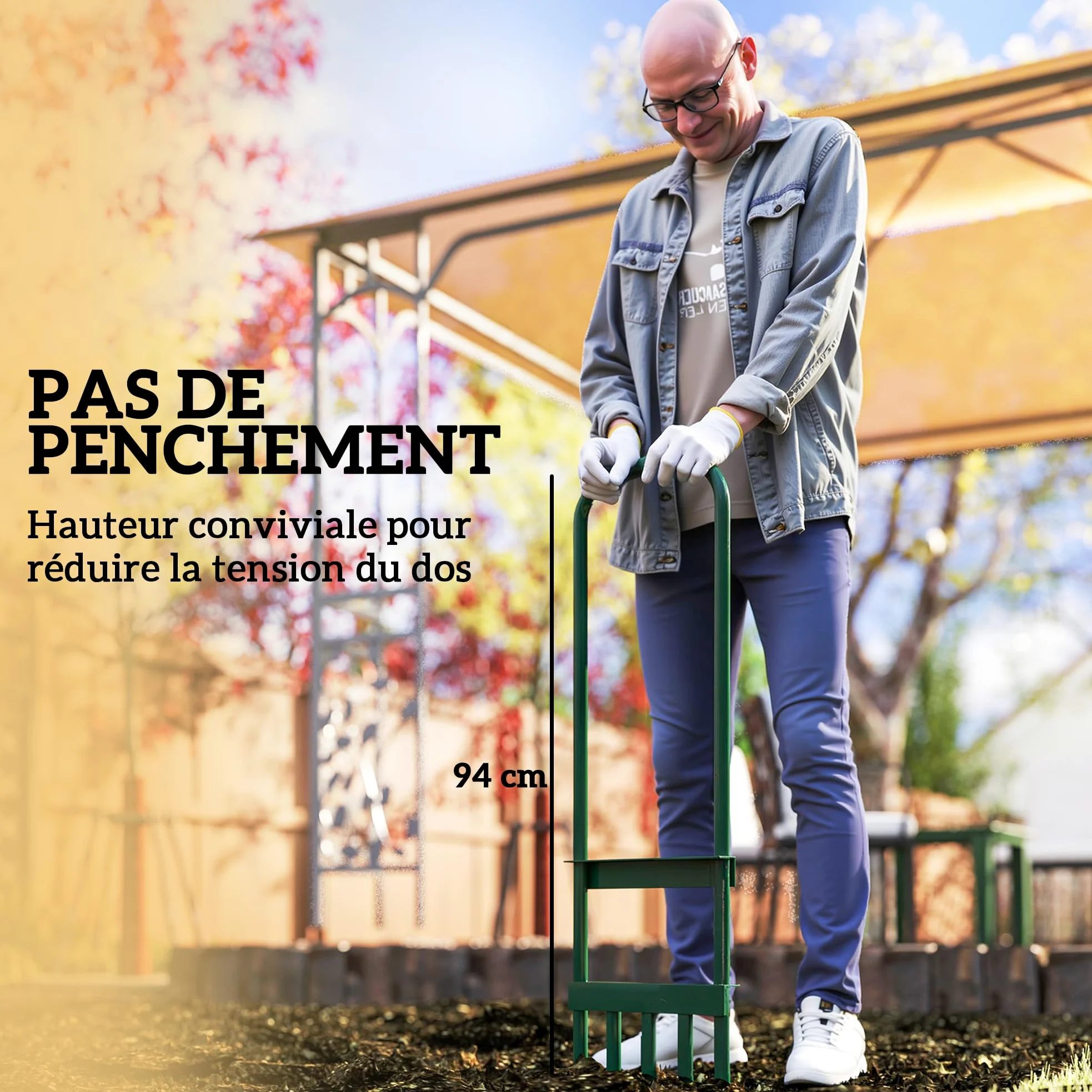 Outsunny Aérateur de pelouse Manuel avec Poignée Antidérapante Vert Foncé | Aérateur de Gazon, Pointes Creuses, Outil de Carottage de Pelouse, Entretien du Jardin et de la Cour