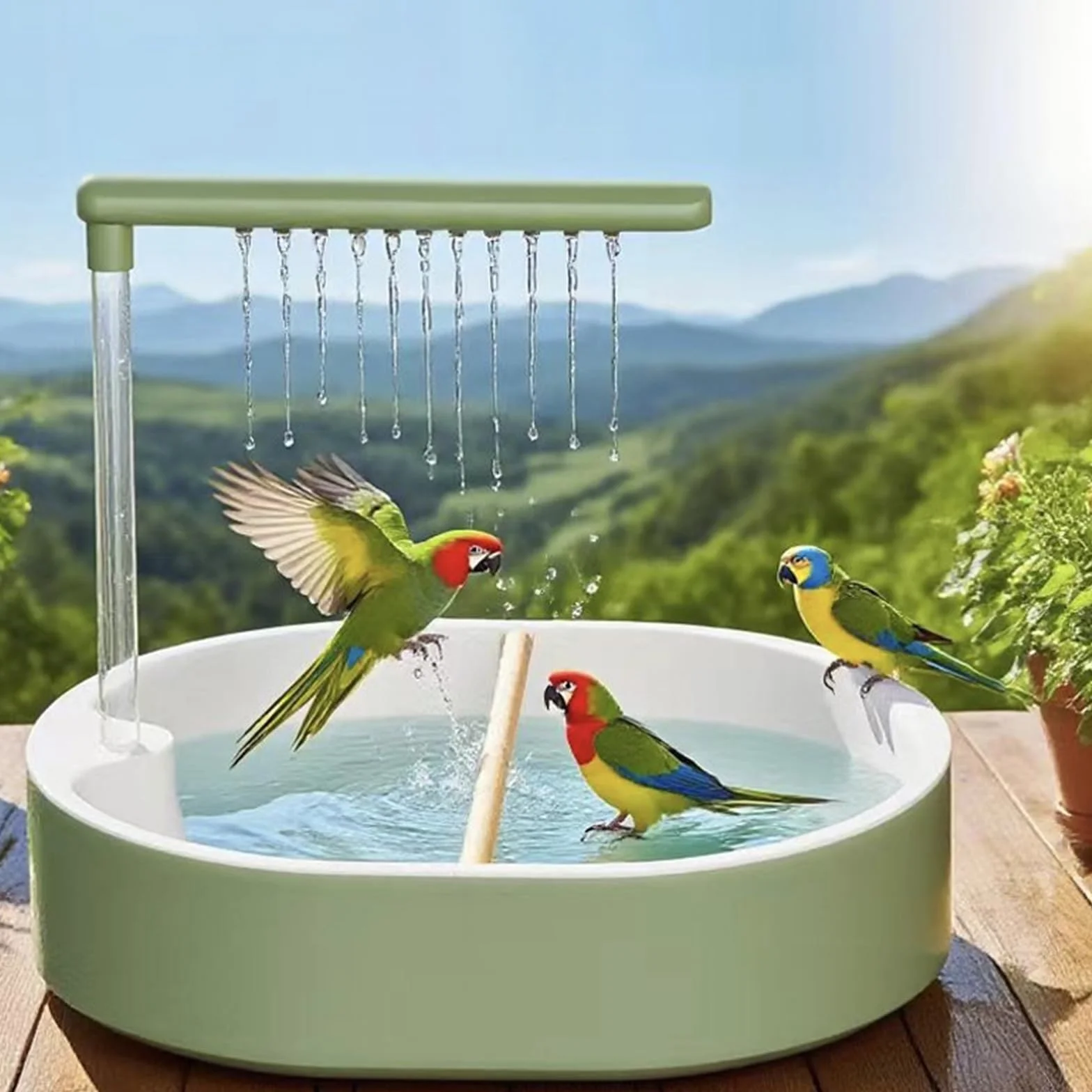 Bain de volière Universel pour Oiseaux : Fontaine de Douche Automatique pour perruches, Grand Bain pour Perroquet, Baignoire à Eau circulante pour perruches, Conures, cacatoès et Diamants de Gould