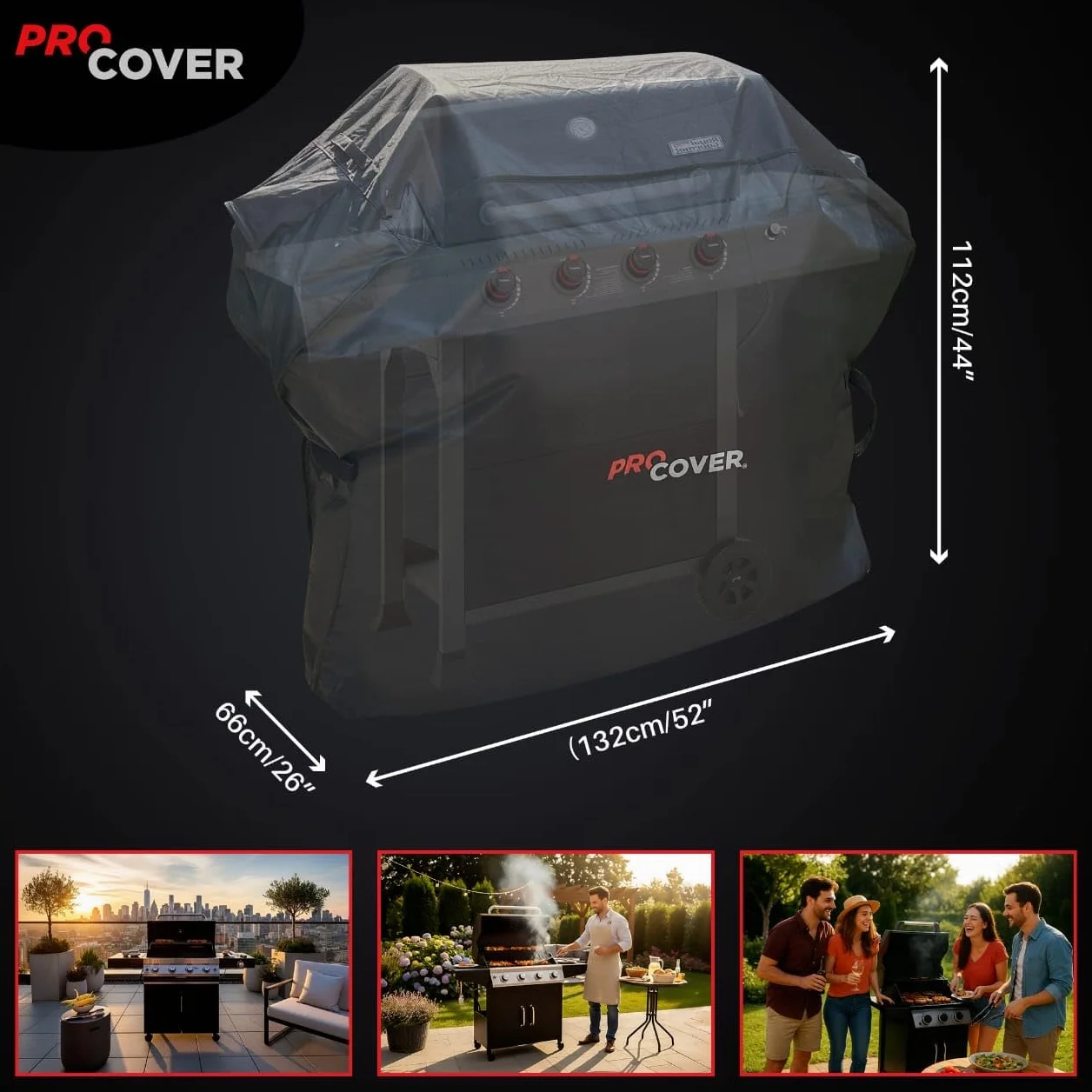 Housse Professionnelle pour Barbecue Extérieur Imperméable 132x112x66cm
