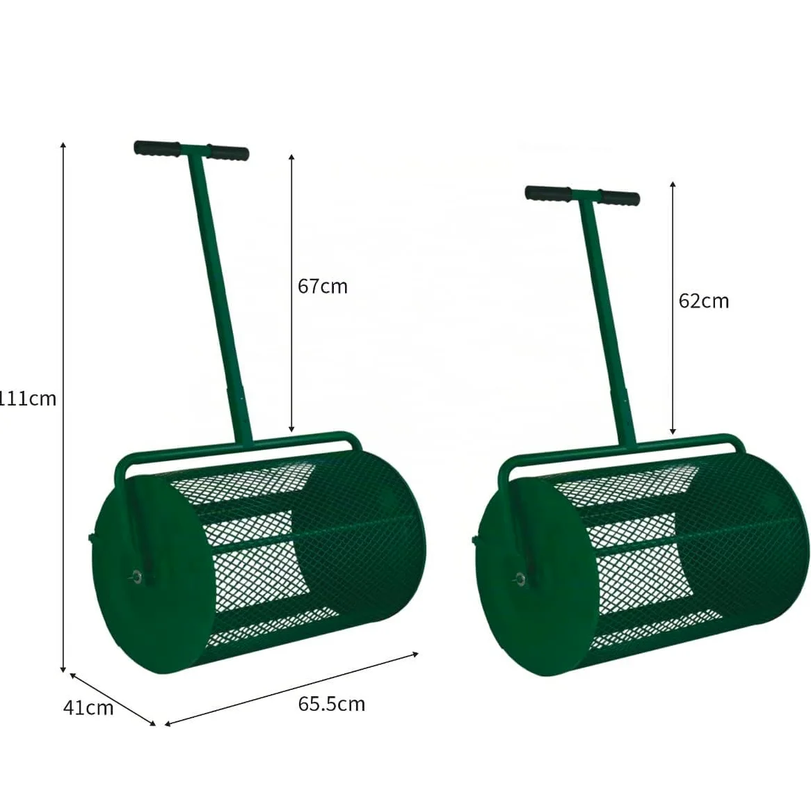 T-Mech Rouleau épandeur à Compost 80 L - Vert - Léger & Facile à Transporter - Manche Extensible 62-67cm [Paire de Gants Gratuite] Jardinage, Horticulture