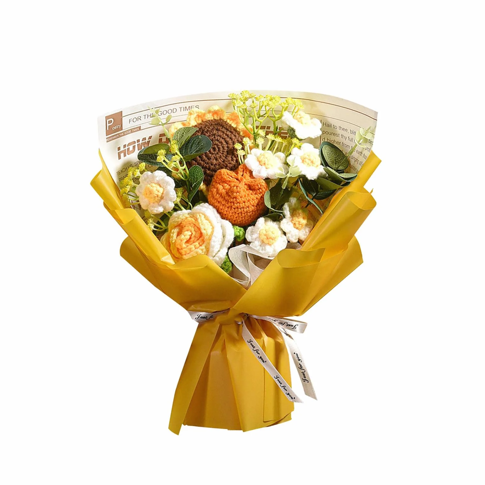 Colcolo Crochet Fleurs Bouquet DIY Décor Maison Tricot Daisy Bouquet Table Centre de Table Décor Journal Jaune