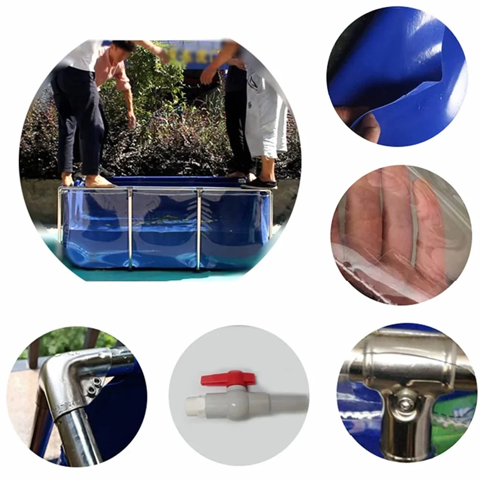 Ce Bassin à Poissons Hors Sol, doté d'une fenêtre en Forme de C, d'un revêtement en PVC et d'une Structure en Acier Robuste, est Facile à Installer et Convient aux carpes koï et aux Animaux